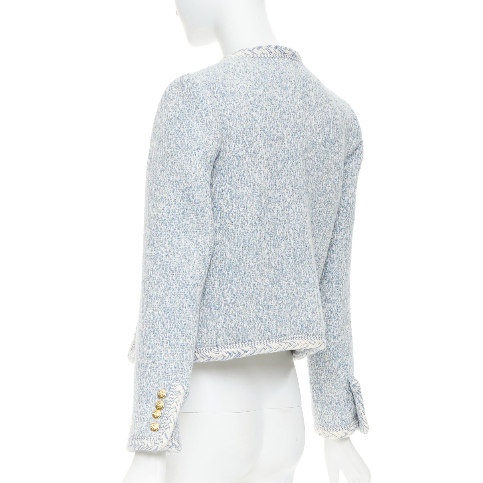 Celine CELINE 2023 baby blue white wool cotton boucle tweed trim jacket FR36 S Size S / US 4 / IT 40 - 6 Thumbnail