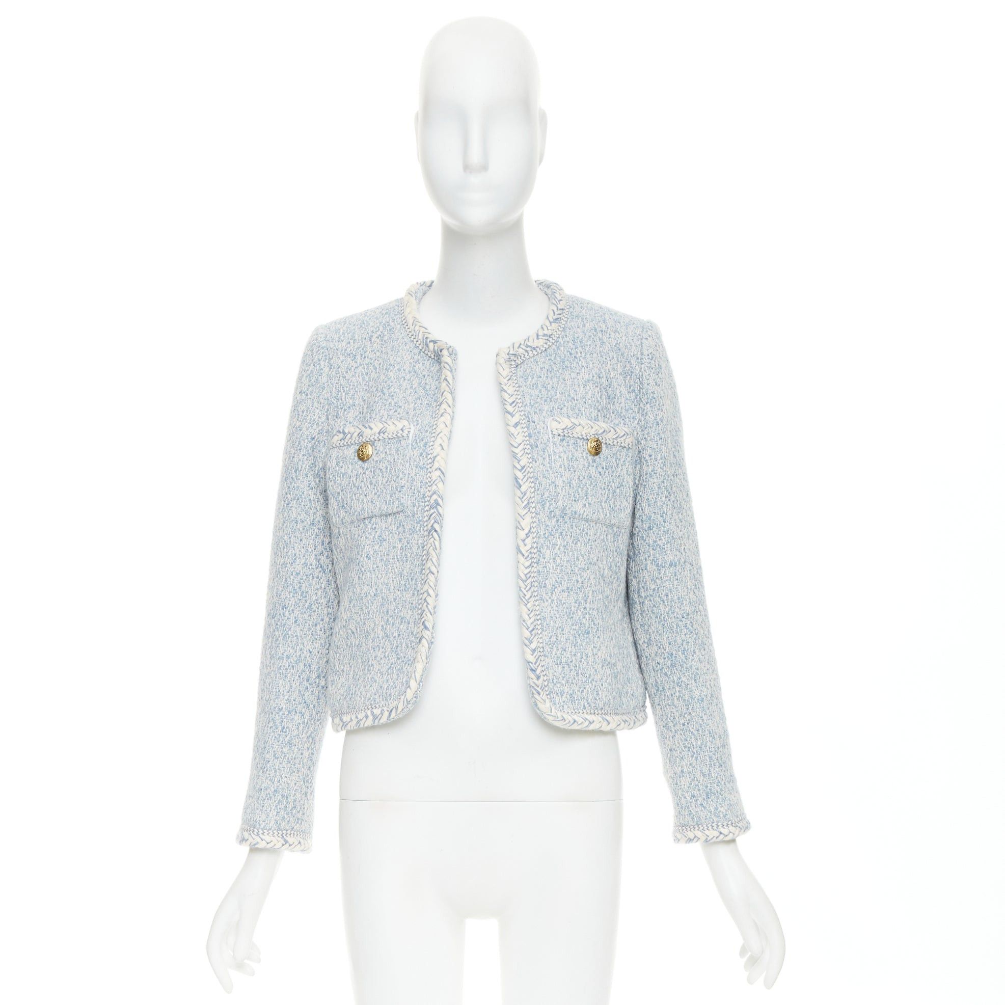 Celine CELINE 2023 baby blue white wool cotton boucle tweed trim jacket FR36 S Size S / US 4 / IT 40 - 9 Thumbnail