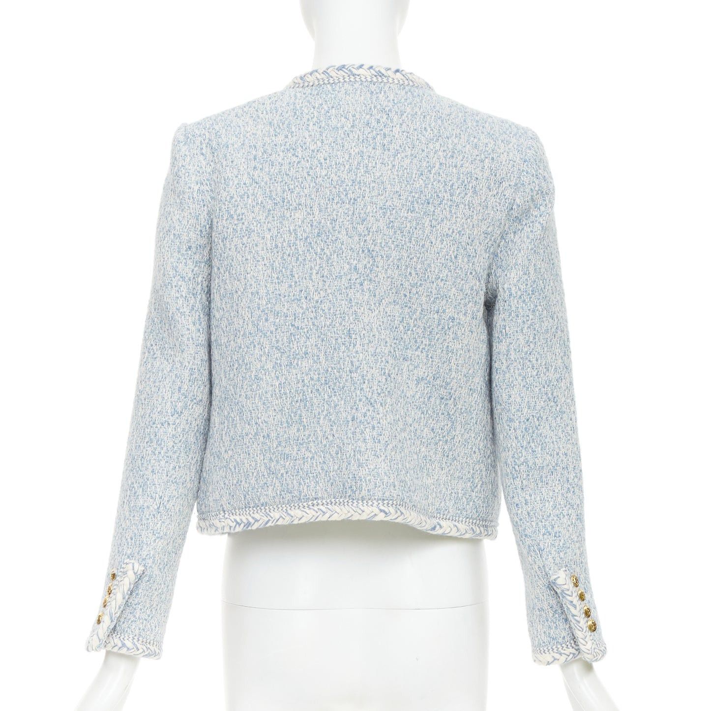 Celine CELINE 2023 baby blue white wool cotton boucle tweed trim jacket FR36 S Size S / US 4 / IT 40 - 5 Thumbnail
