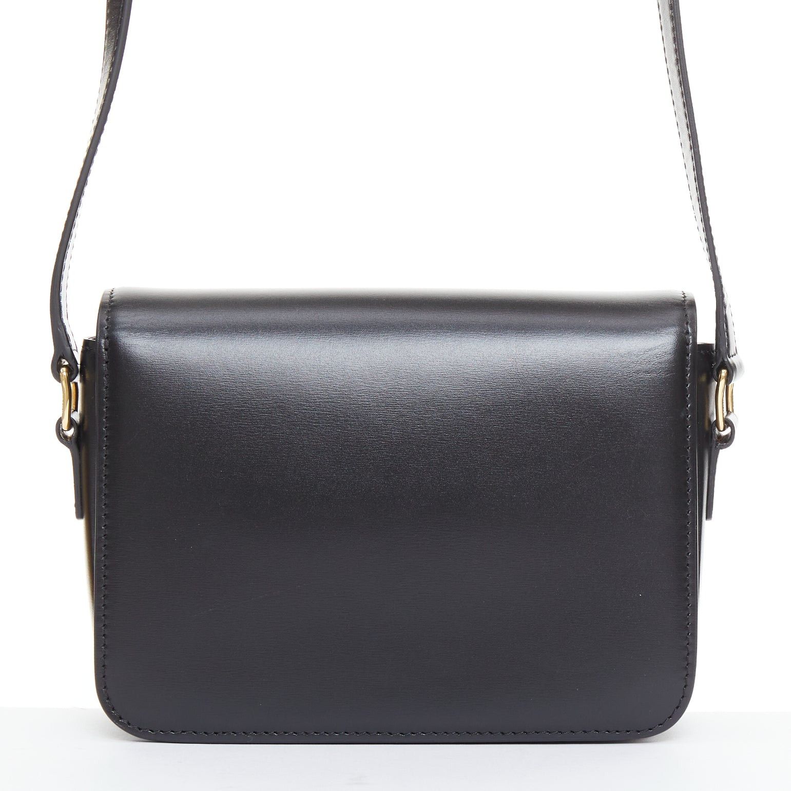 Celine CELINE Teen Triomphe black shiny calfskin gold anagram logo crossbody bag Size ONE SIZE - 5 Thumbnail
