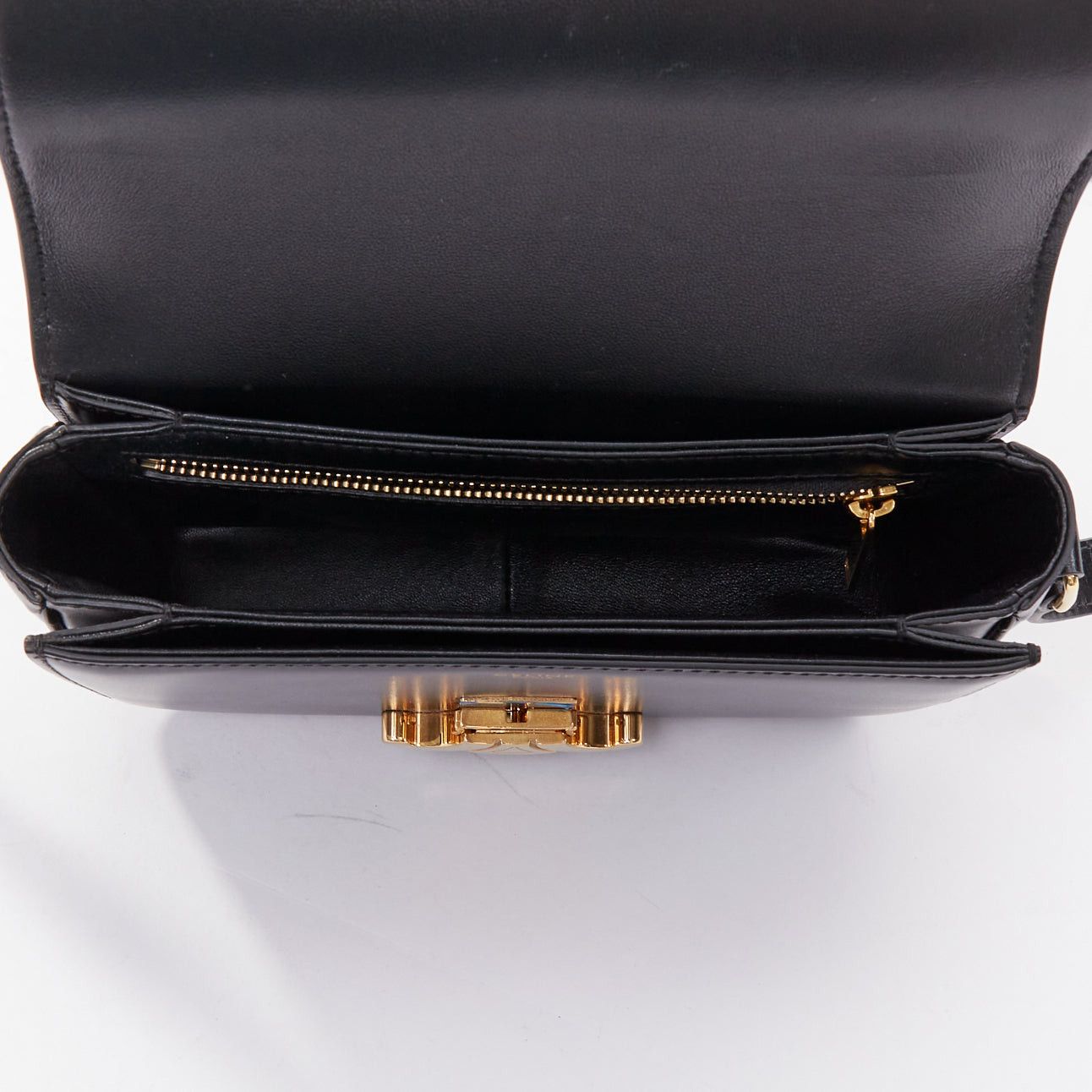 Celine CELINE Teen Triomphe black shiny calfskin gold anagram logo crossbody bag Size ONE SIZE - 9 Thumbnail