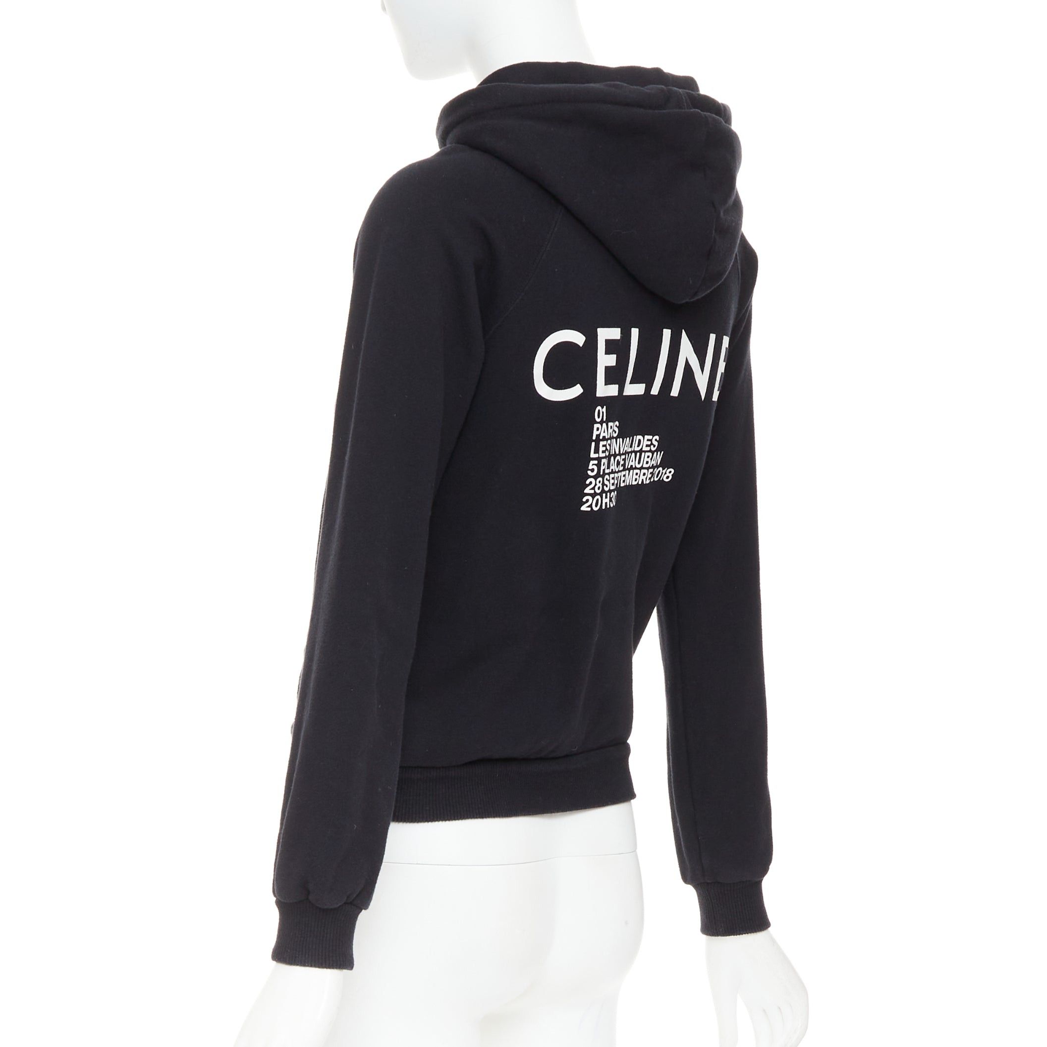 Celine CELINE black cotton white logo address print cropped hoodie XS Size S / US 4 / IT 40 - 5 Thumbnail