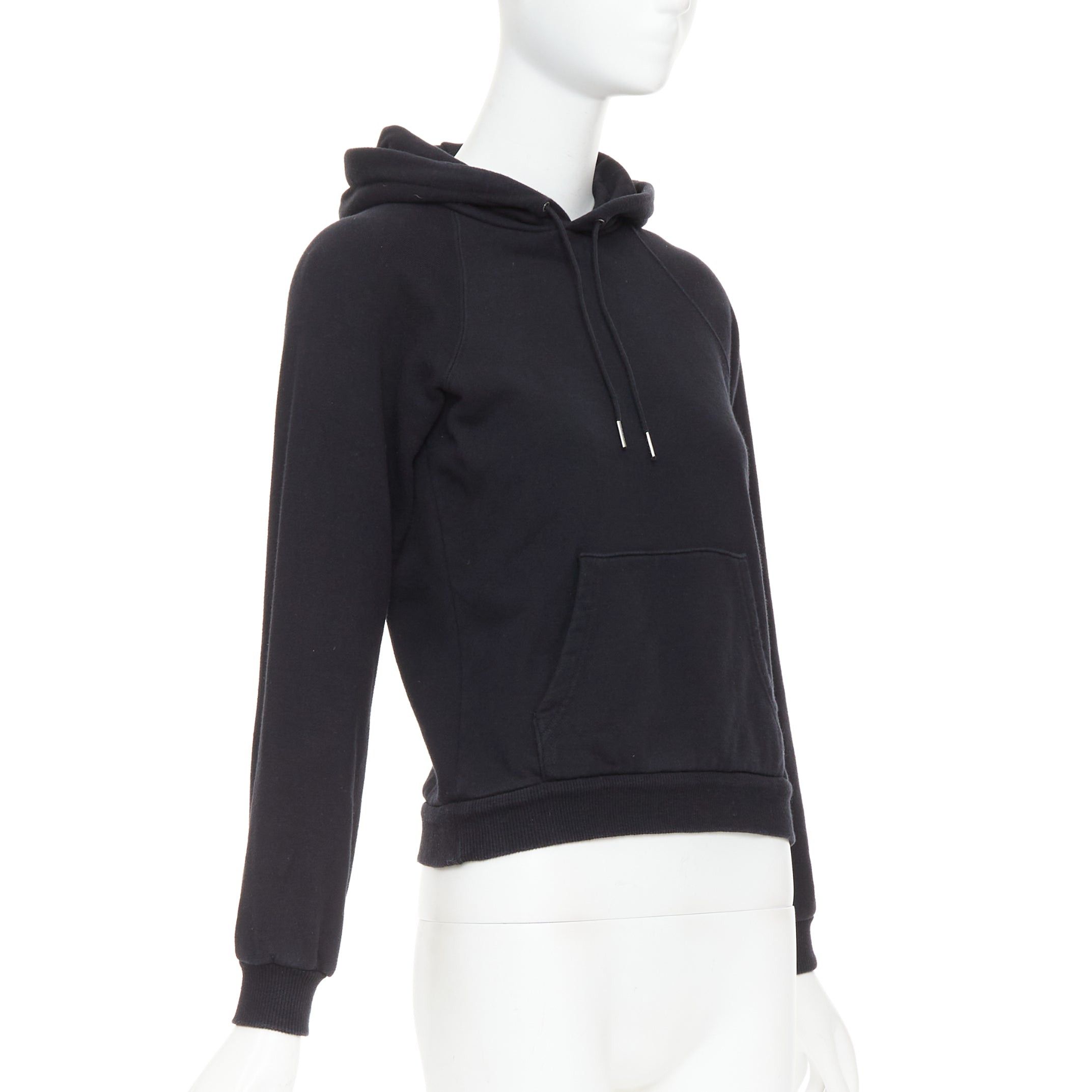 Celine CELINE black cotton white logo address print cropped hoodie XS Size S / US 4 / IT 40 - 3 Thumbnail