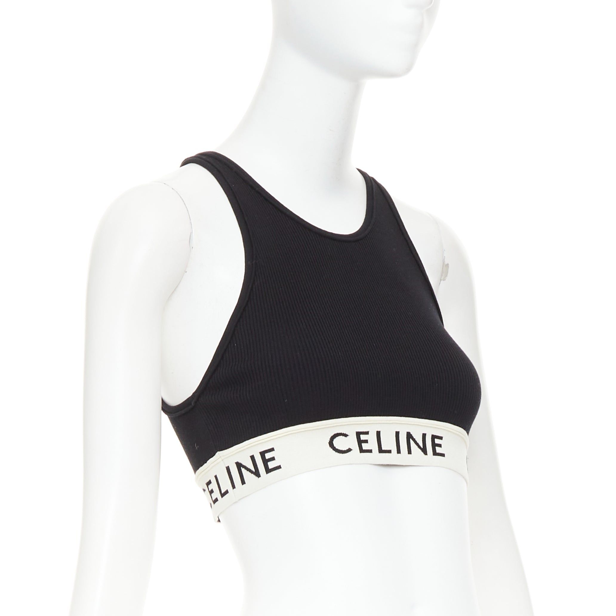 Celine CELINE black cotton blend cream ribbed logo round neck bra top S Lisa Blackpink Size S / US 4 / IT 40 - 3 Thumbnail