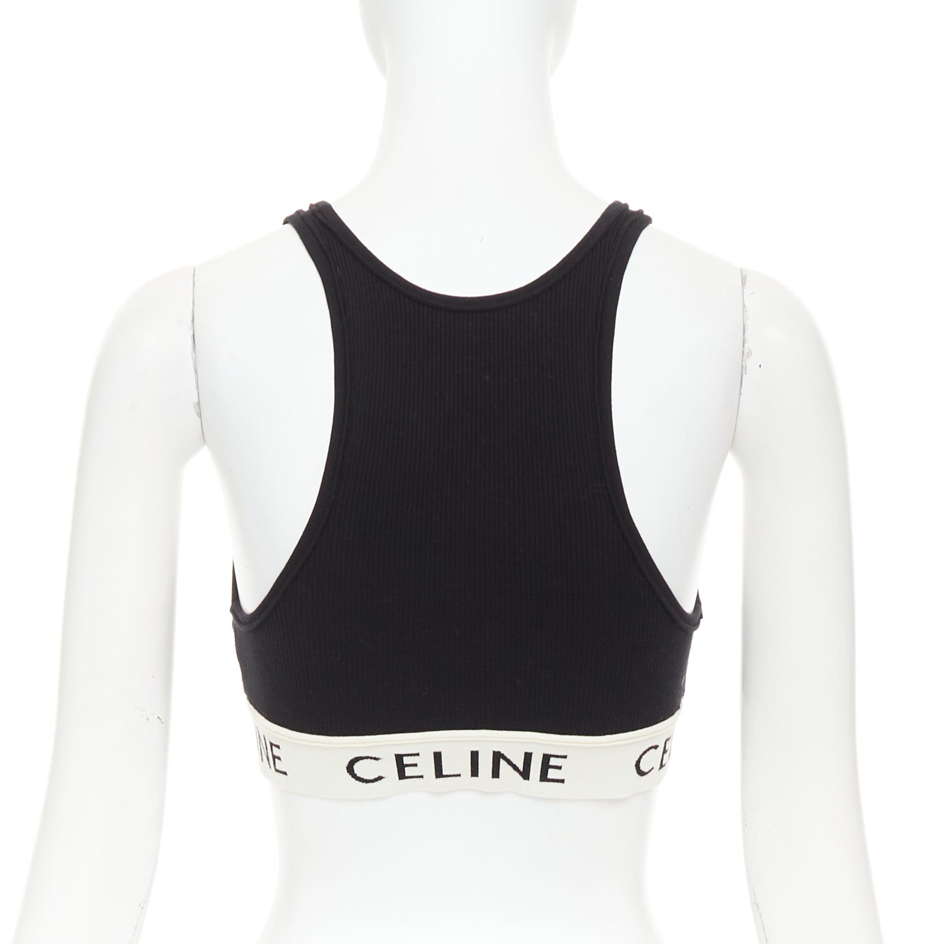 Celine CELINE black cotton blend cream ribbed logo round neck bra top S Lisa Blackpink Size S / US 4 / IT 40 - 5 Thumbnail