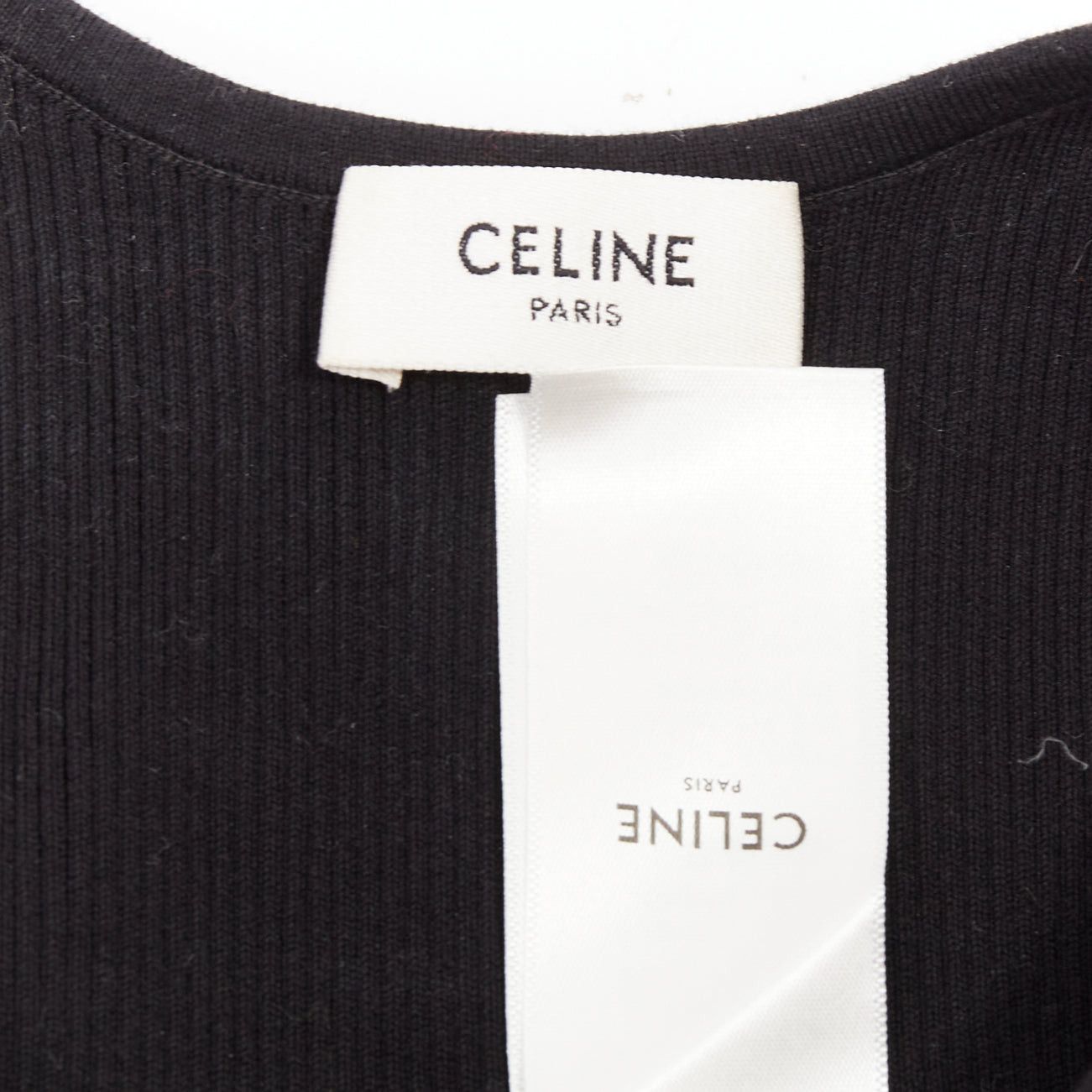 Celine CELINE black cotton blend cream ribbed logo round neck bra top S Lisa Blackpink Size S / US 4 / IT 40 - 8 Thumbnail