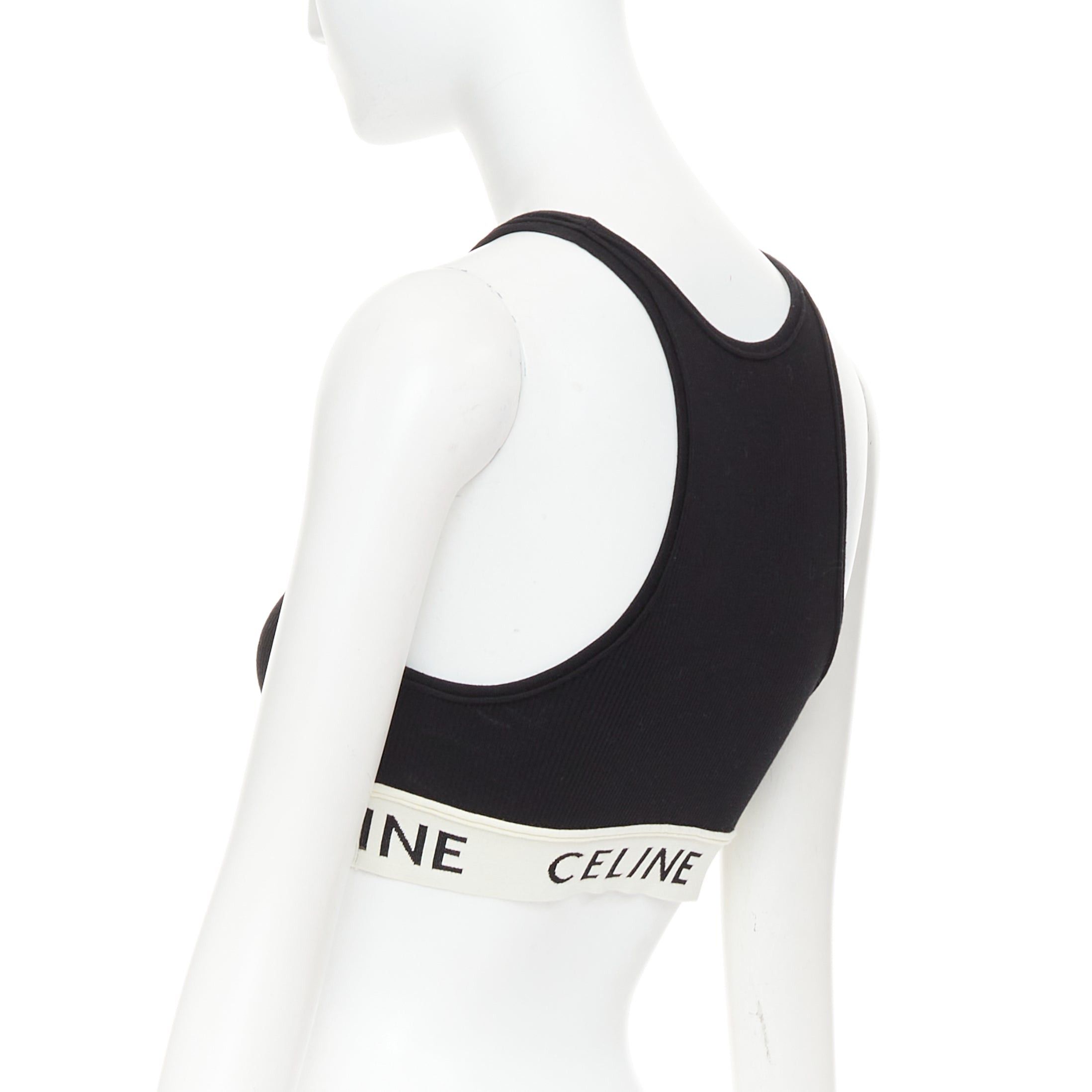 Celine CELINE black cotton blend cream ribbed logo round neck bra top Lisa Blackpink Size XS / US 0-2 / IT 36-38 - 6 Thumbnail