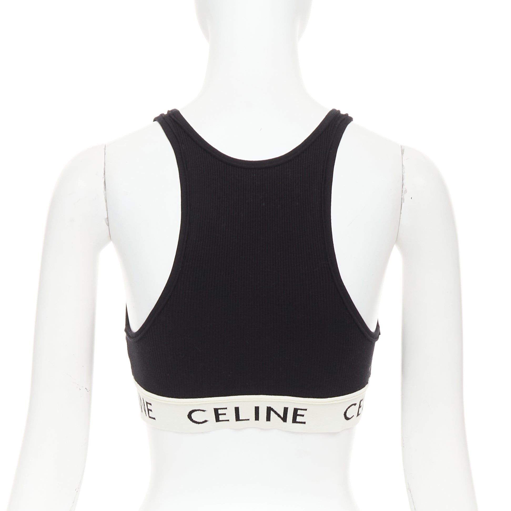 Celine CELINE black cotton blend cream ribbed logo round neck bra top Lisa Blackpink Size XS / US 0-2 / IT 36-38 - 5 Thumbnail