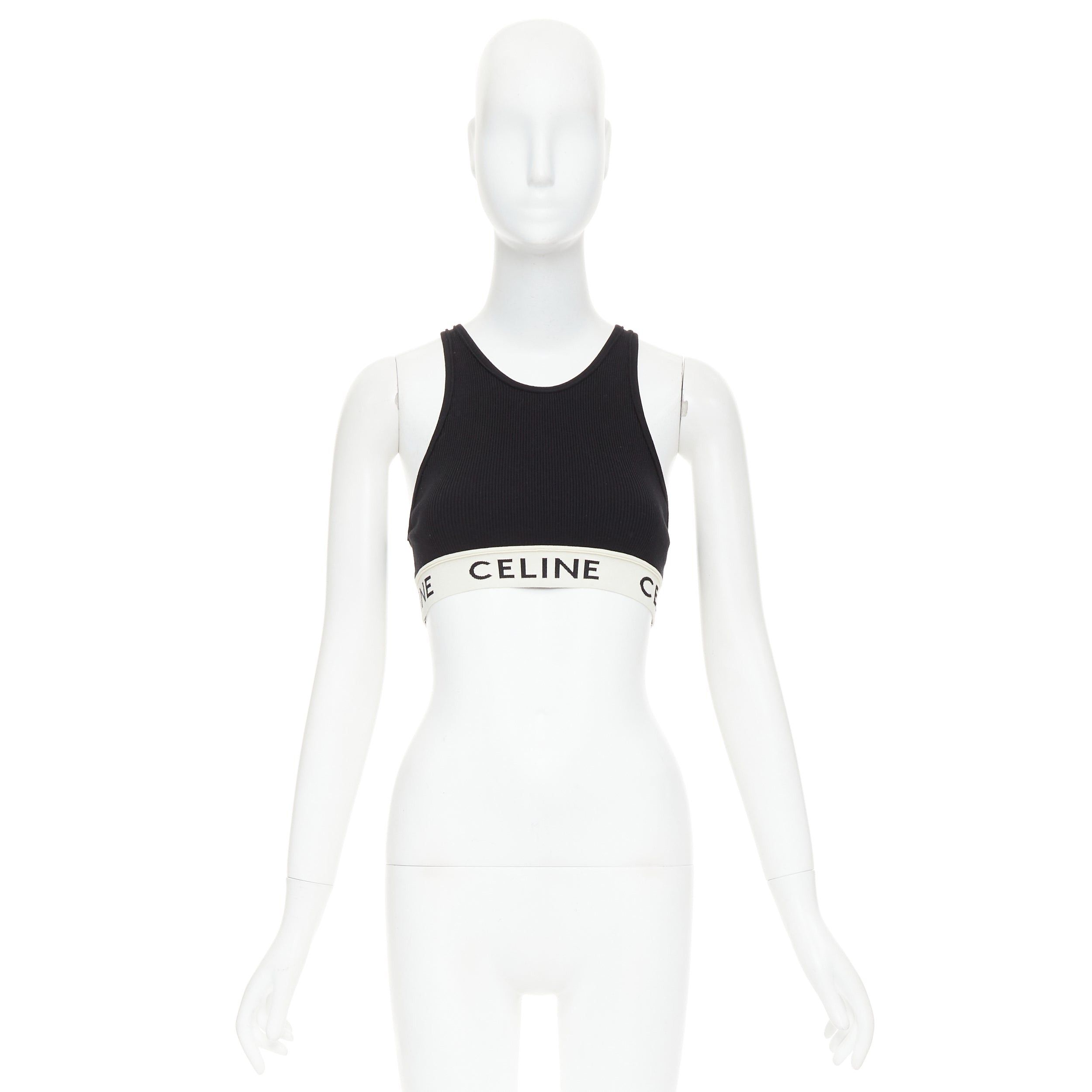 Celine CELINE black cotton blend cream ribbed logo round neck bra top Lisa Blackpink Size XS / US 0-2 / IT 36-38 - 9 Thumbnail