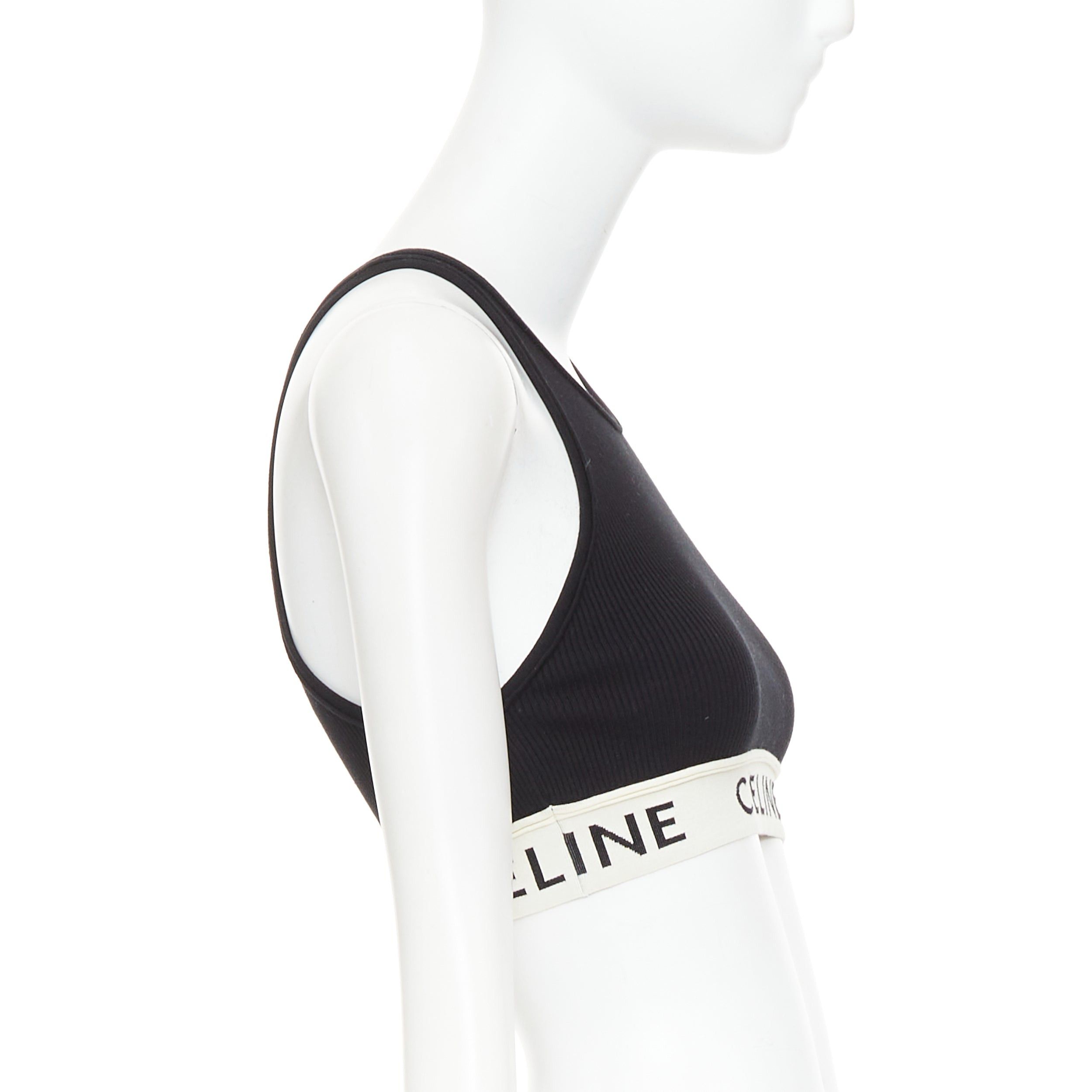 Celine CELINE black cotton blend cream ribbed logo round neck bra top Lisa Blackpink Size XS / US 0-2 / IT 36-38 - 4 Thumbnail