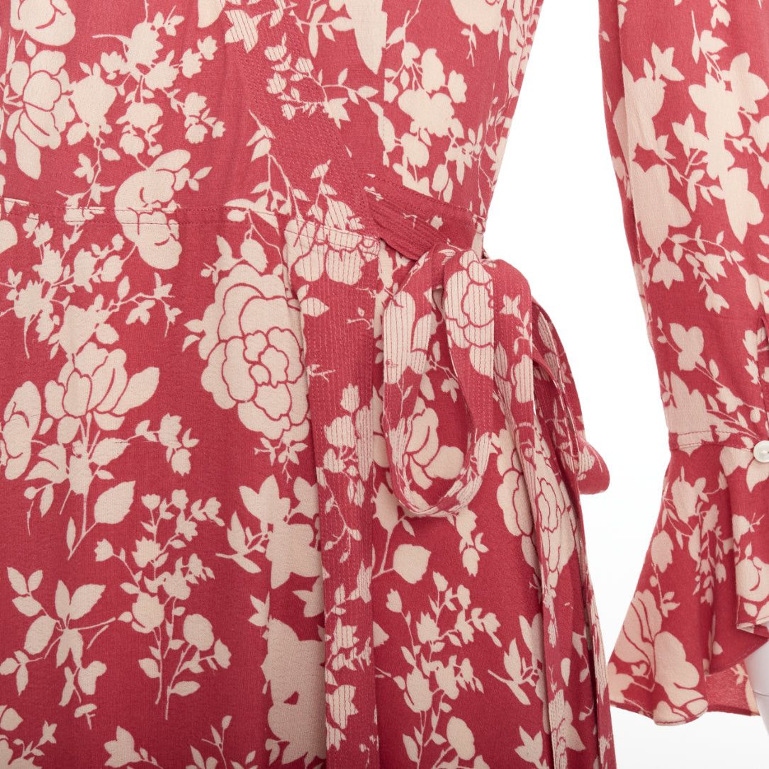 Polo Ralph Lauren POLO RALPH LAUREN red beige floral print flare sleeve wrap dress US2 S Size S / US 4 / IT 40 - 2 Thumbnail