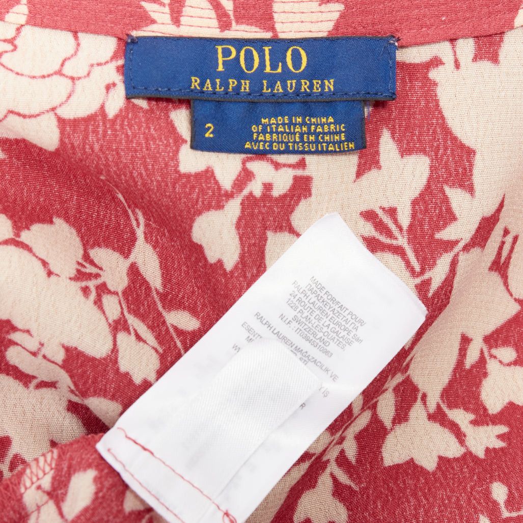 Polo Ralph Lauren POLO RALPH LAUREN red beige floral print flare sleeve wrap dress US2 S Size S / US 4 / IT 40 - 8 Thumbnail
