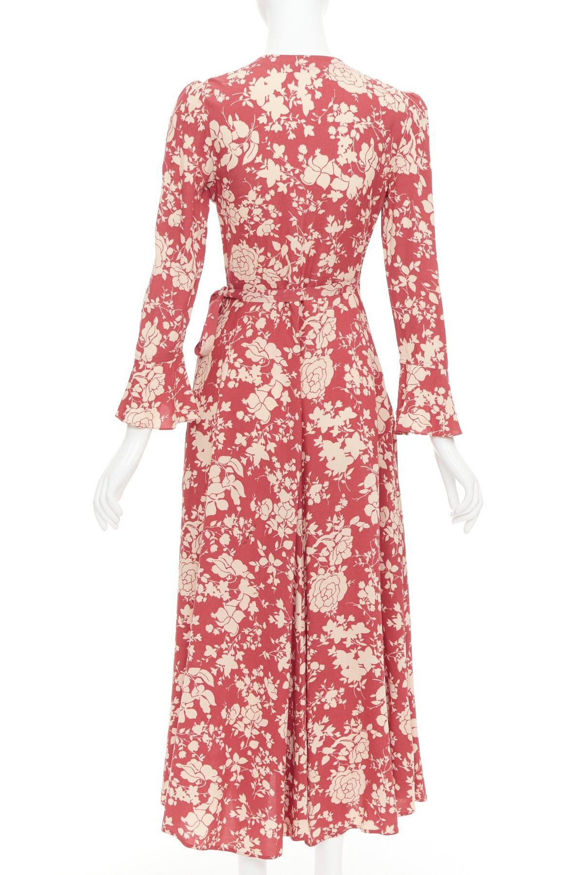 Polo Ralph Lauren POLO RALPH LAUREN red beige floral print flare sleeve wrap dress US2 S Size S / US 4 / IT 40 - 5 Thumbnail