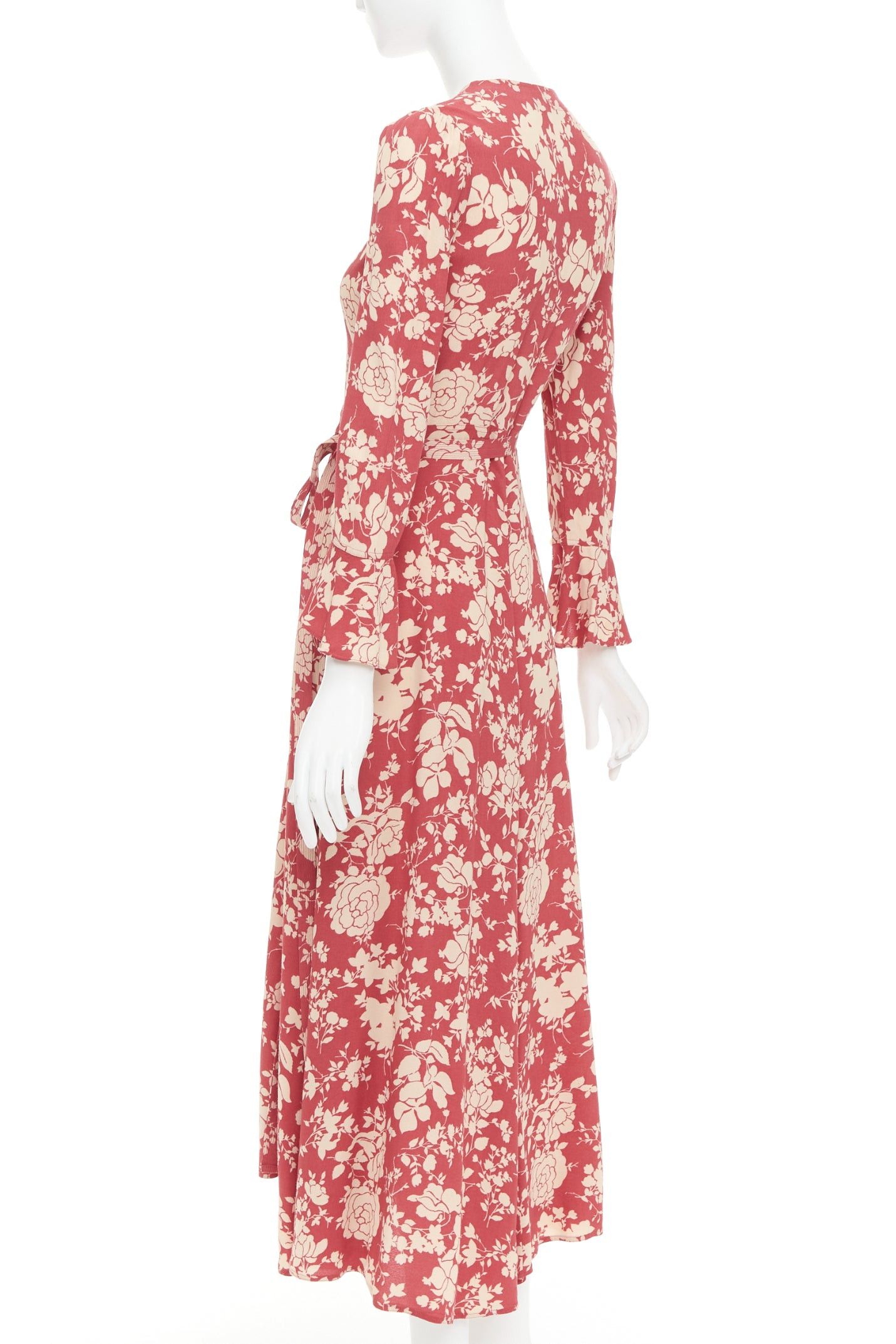 Polo Ralph Lauren POLO RALPH LAUREN red beige floral print flare sleeve wrap dress US2 S Size S / US 4 / IT 40 - 6 Thumbnail