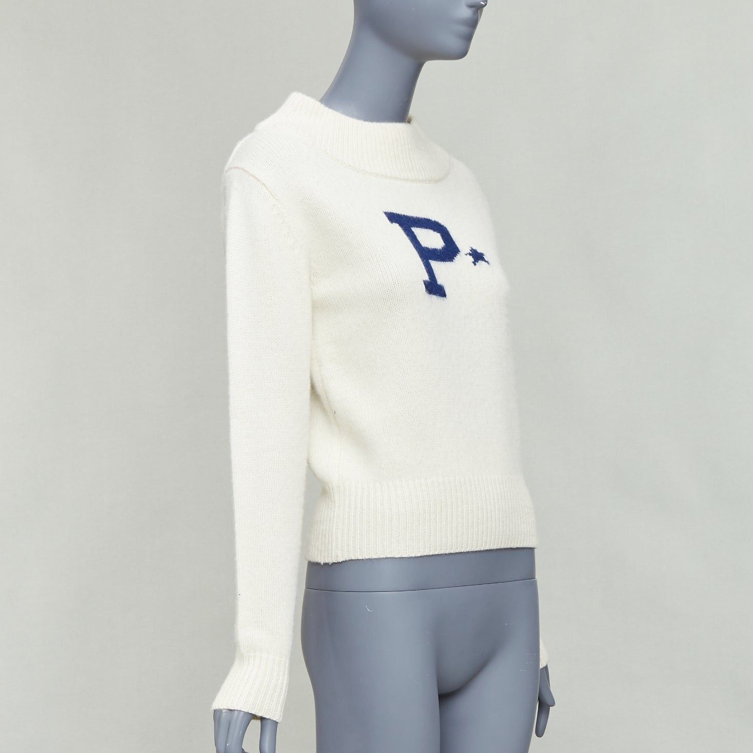 Polo Ralph Lauren POLO RALPH LAUREN cream blue lambs wool cashmere P star sweater XXS Size XS / US 0-2 / IT 36-38 - 3 Thumbnail