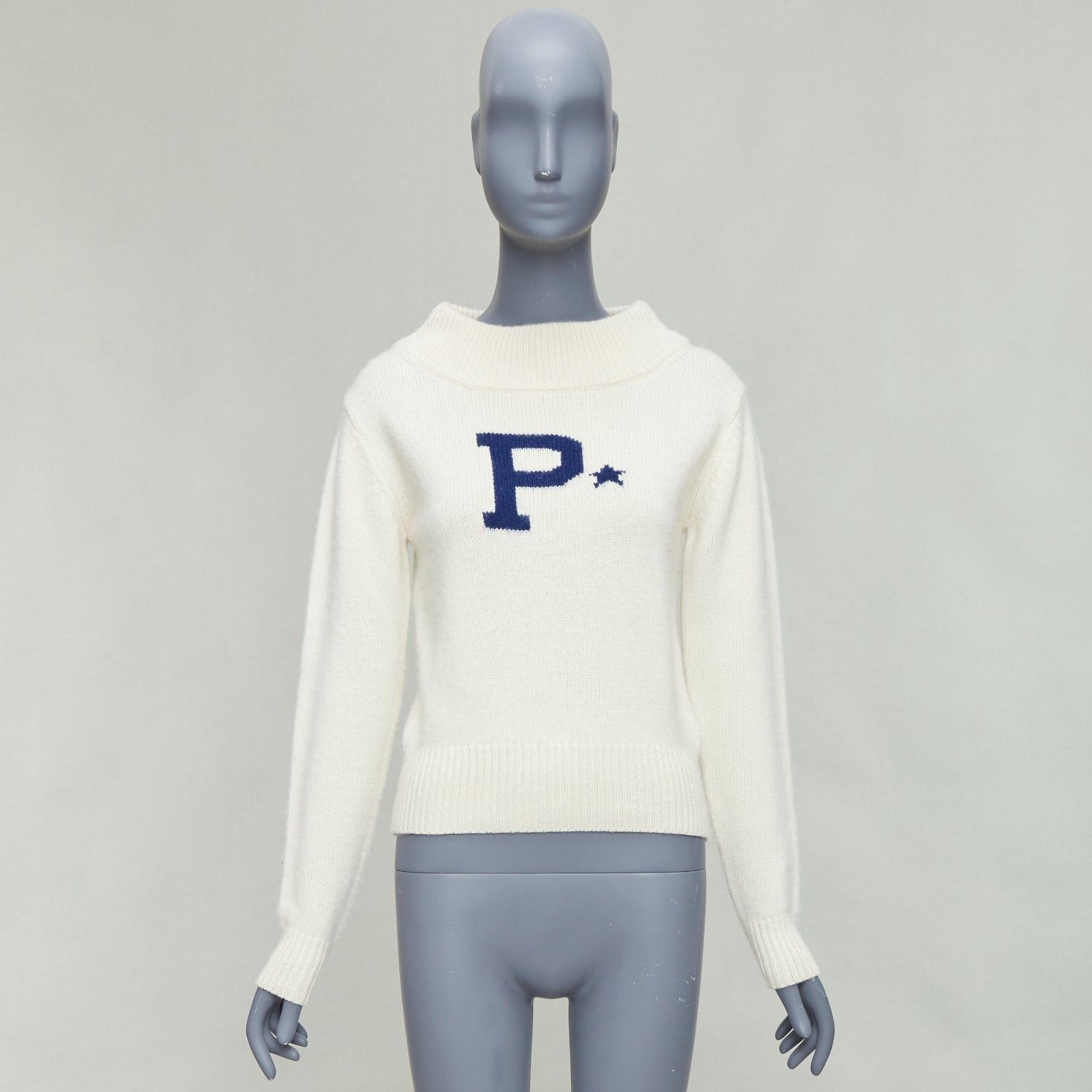 Polo Ralph Lauren POLO RALPH LAUREN cream blue lambs wool cashmere P star sweater XXS Size XS / US 0-2 / IT 36-38 - 9 Thumbnail