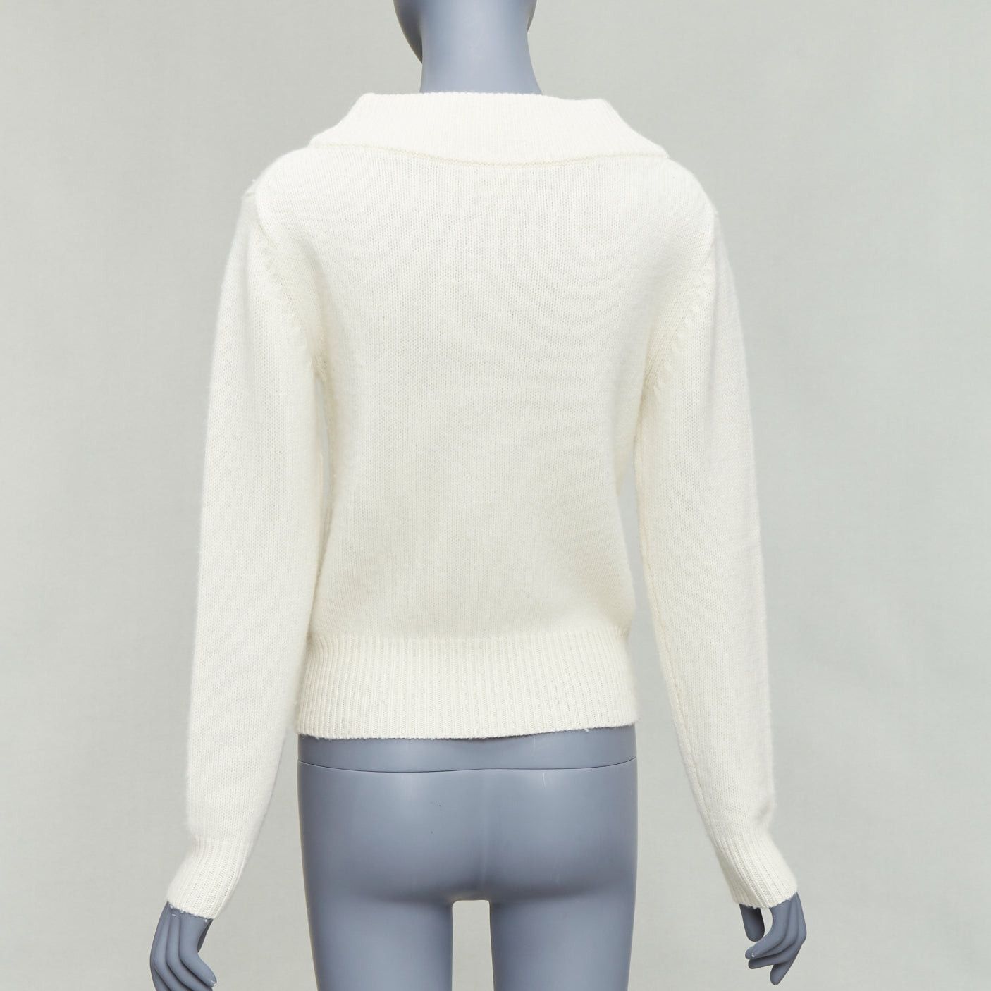 Polo Ralph Lauren POLO RALPH LAUREN cream blue lambs wool cashmere P star sweater XXS Size XS / US 0-2 / IT 36-38 - 5 Thumbnail