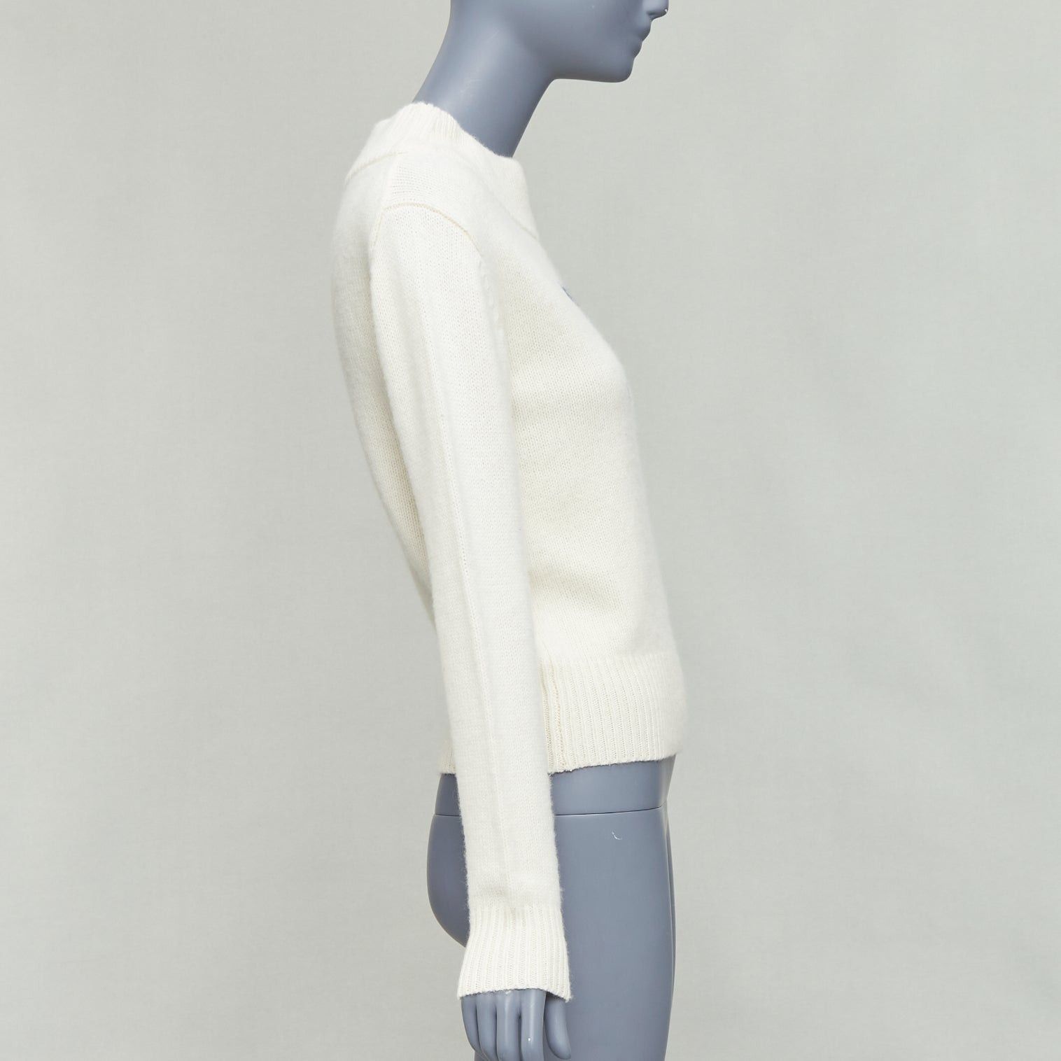 Polo Ralph Lauren POLO RALPH LAUREN cream blue lambs wool cashmere P star sweater XXS Size XS / US 0-2 / IT 36-38 - 4 Thumbnail