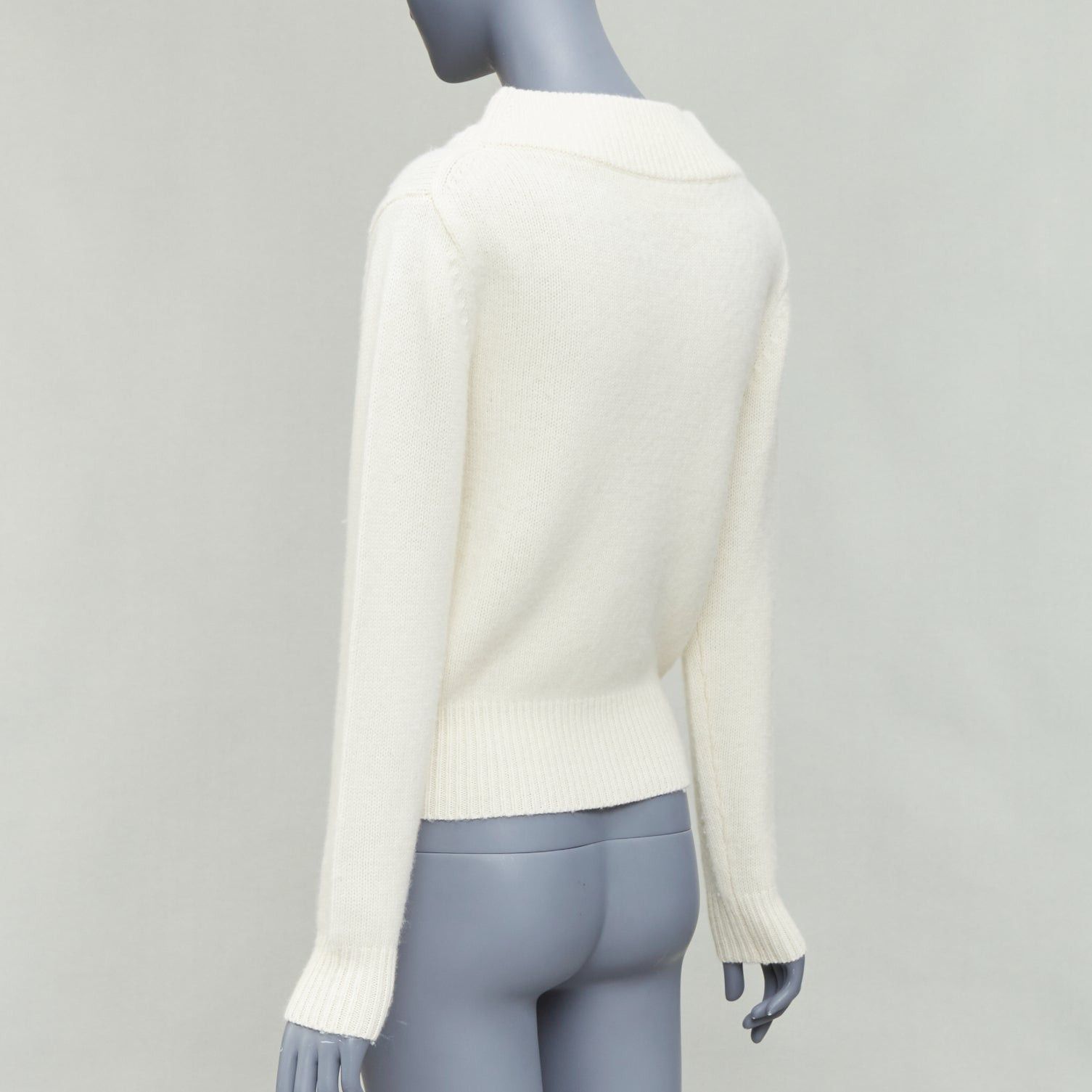 Polo Ralph Lauren POLO RALPH LAUREN cream blue lambs wool cashmere P star sweater XXS Size XS / US 0-2 / IT 36-38 - 6 Thumbnail