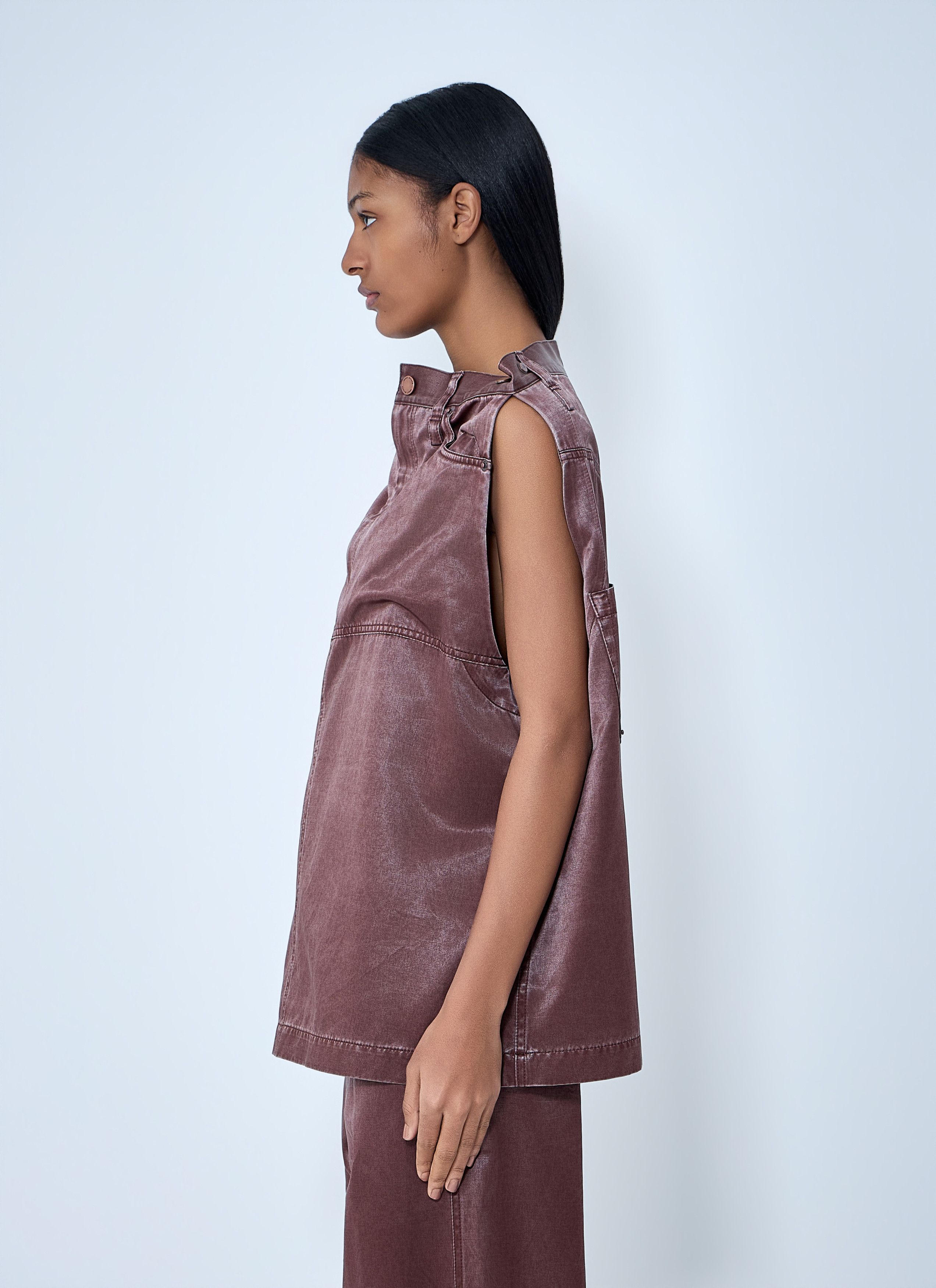 Issey Miyake Satin Denim Sleeveless Top Size M / US 6-8 / IT 42-44 - 3 Thumbnail