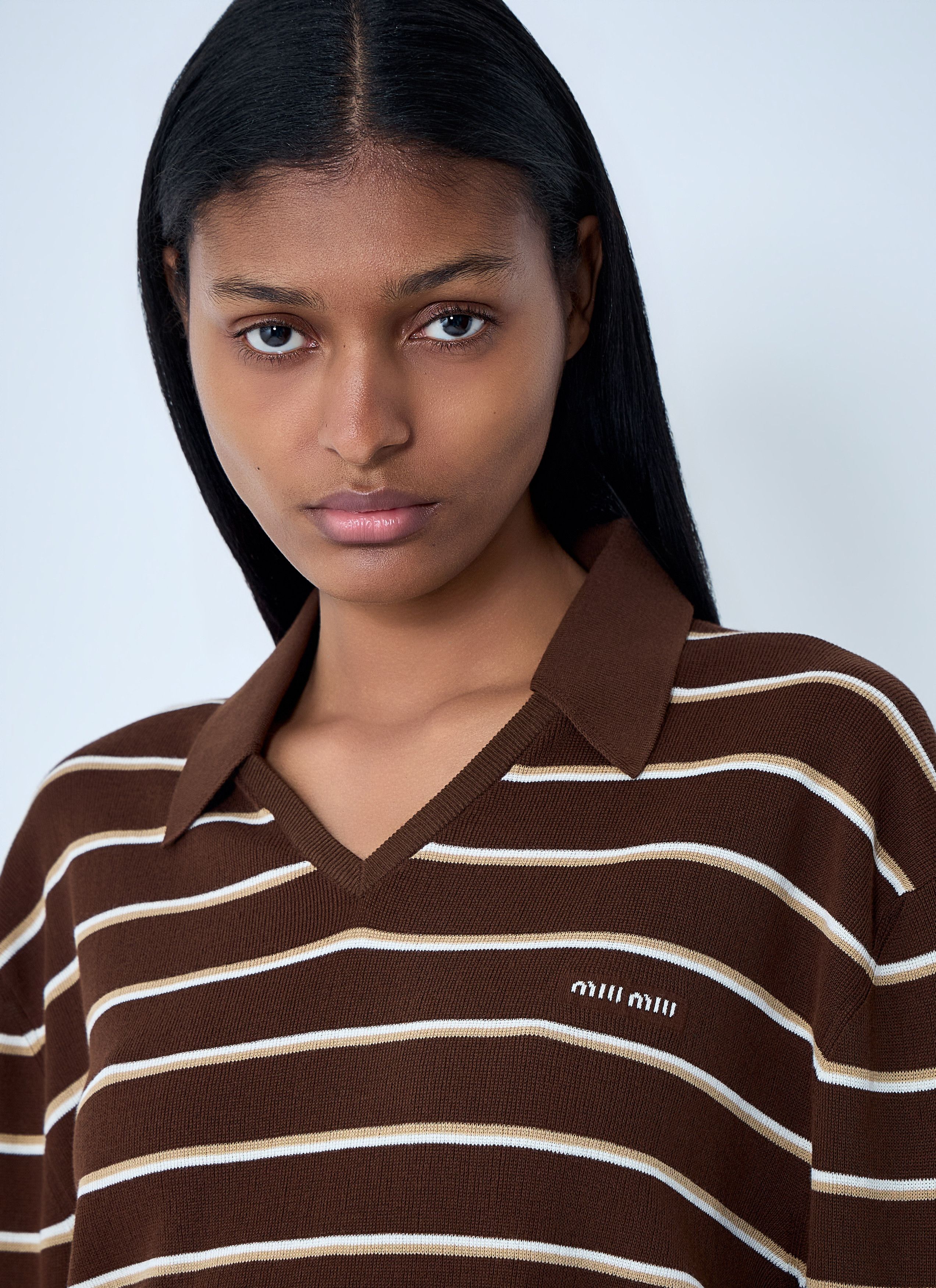 Miu Miu Striped Knit Polo Sweater Size M / US 6-8 / IT 42-44 - 5 Thumbnail