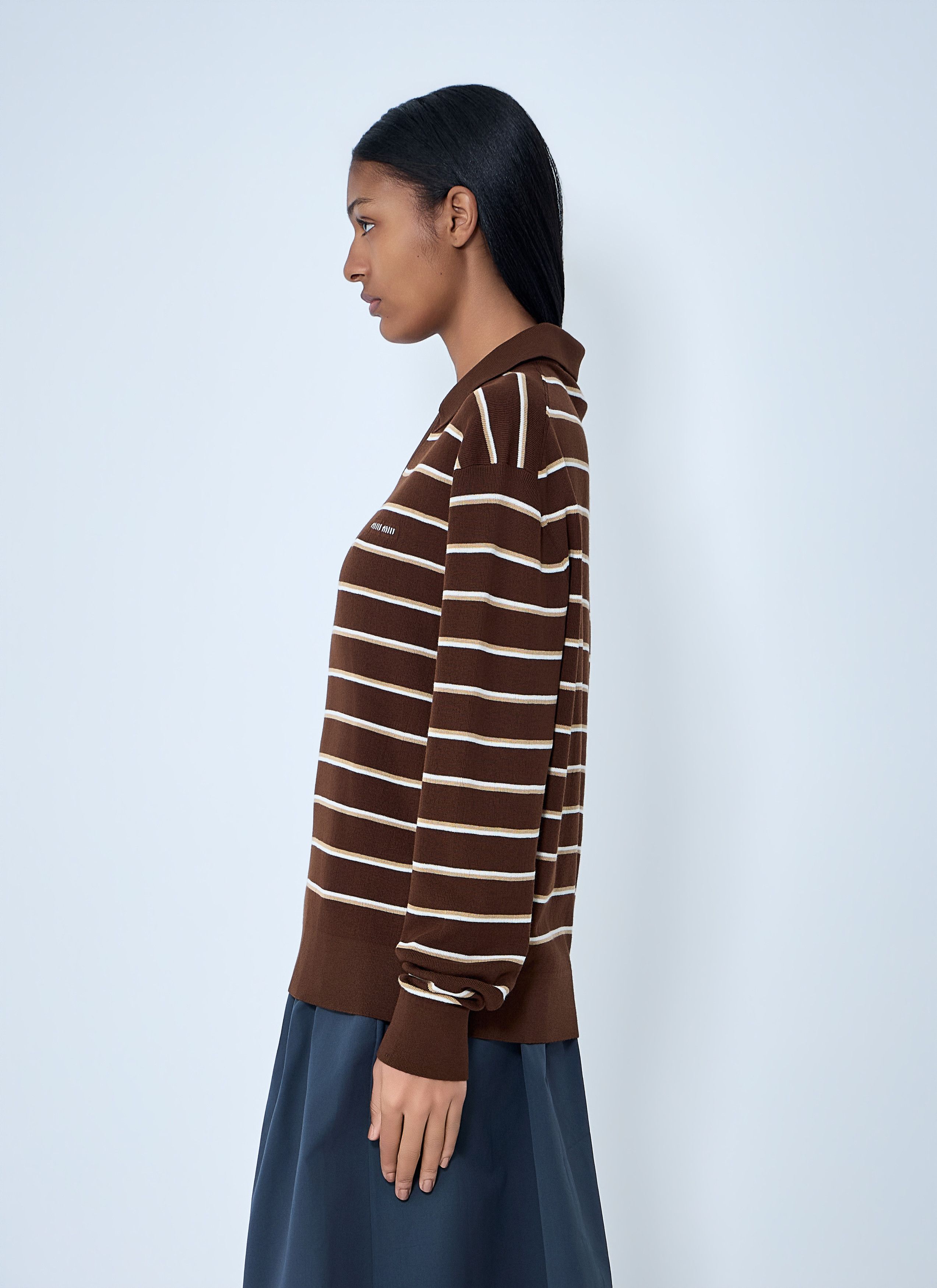 Miu Miu Striped Knit Polo Sweater Size M / US 6-8 / IT 42-44 - 3 Thumbnail