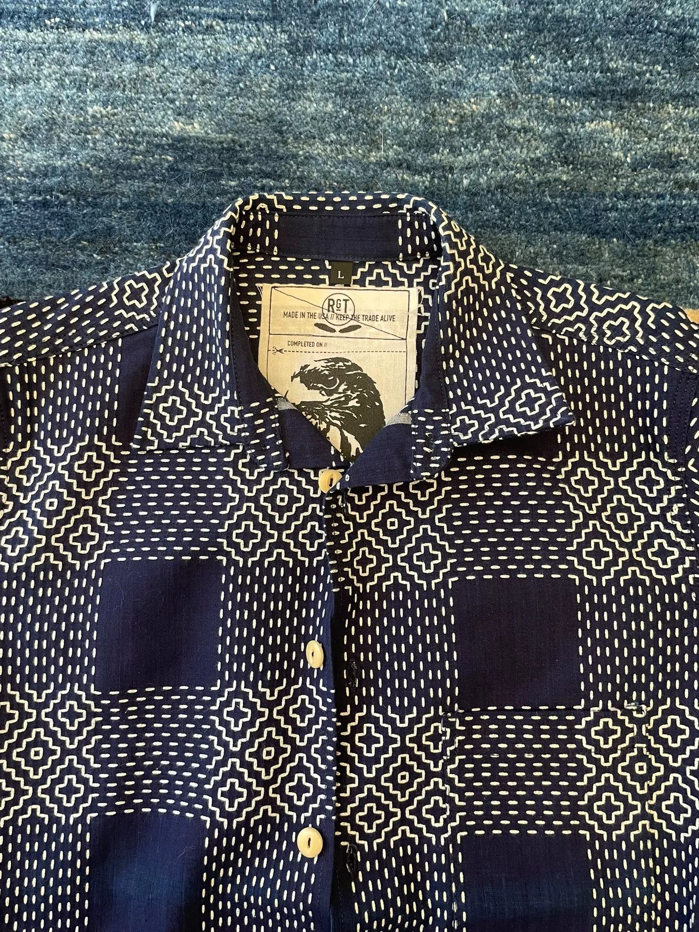 Rogue Territory RGT Indigo Sashiko Check Patchwork Shirt Size US L / EU 52-54 / 3 - 2 Thumbnail