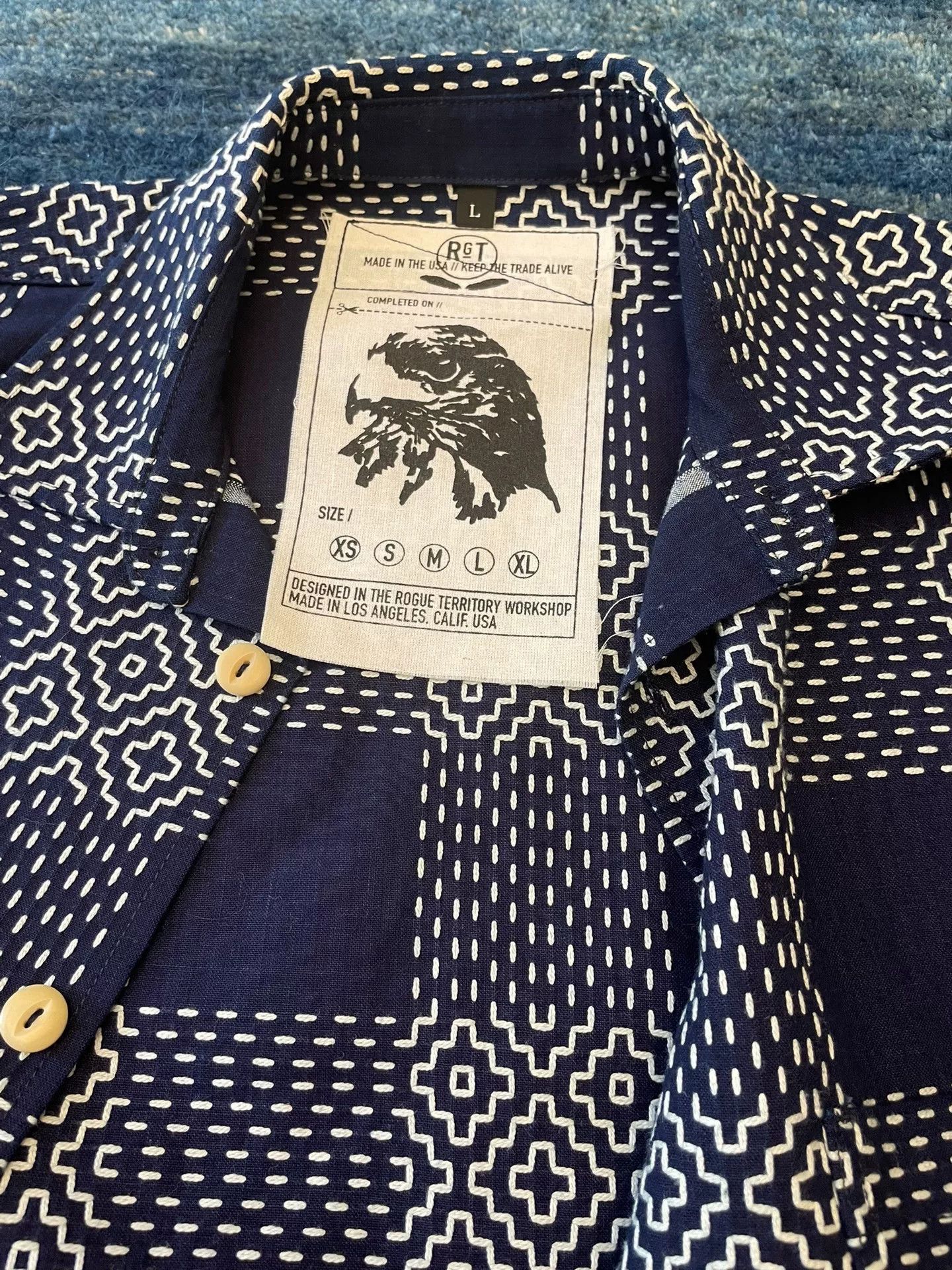 Rogue Territory RGT Indigo Sashiko Check Patchwork Shirt Size US L / EU 52-54 / 3 - 4 Thumbnail