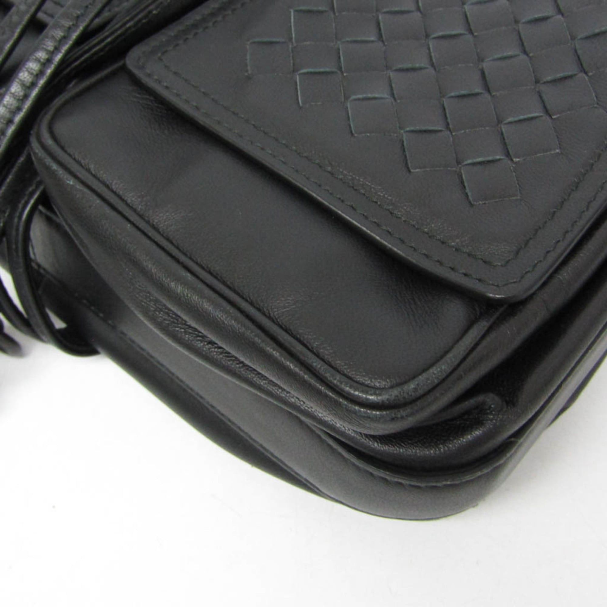 Bottega Veneta Bottega Veneta Intrecciato Women,Men Leather Shoulder Bag Black Size ONE SIZE - 7 Thumbnail