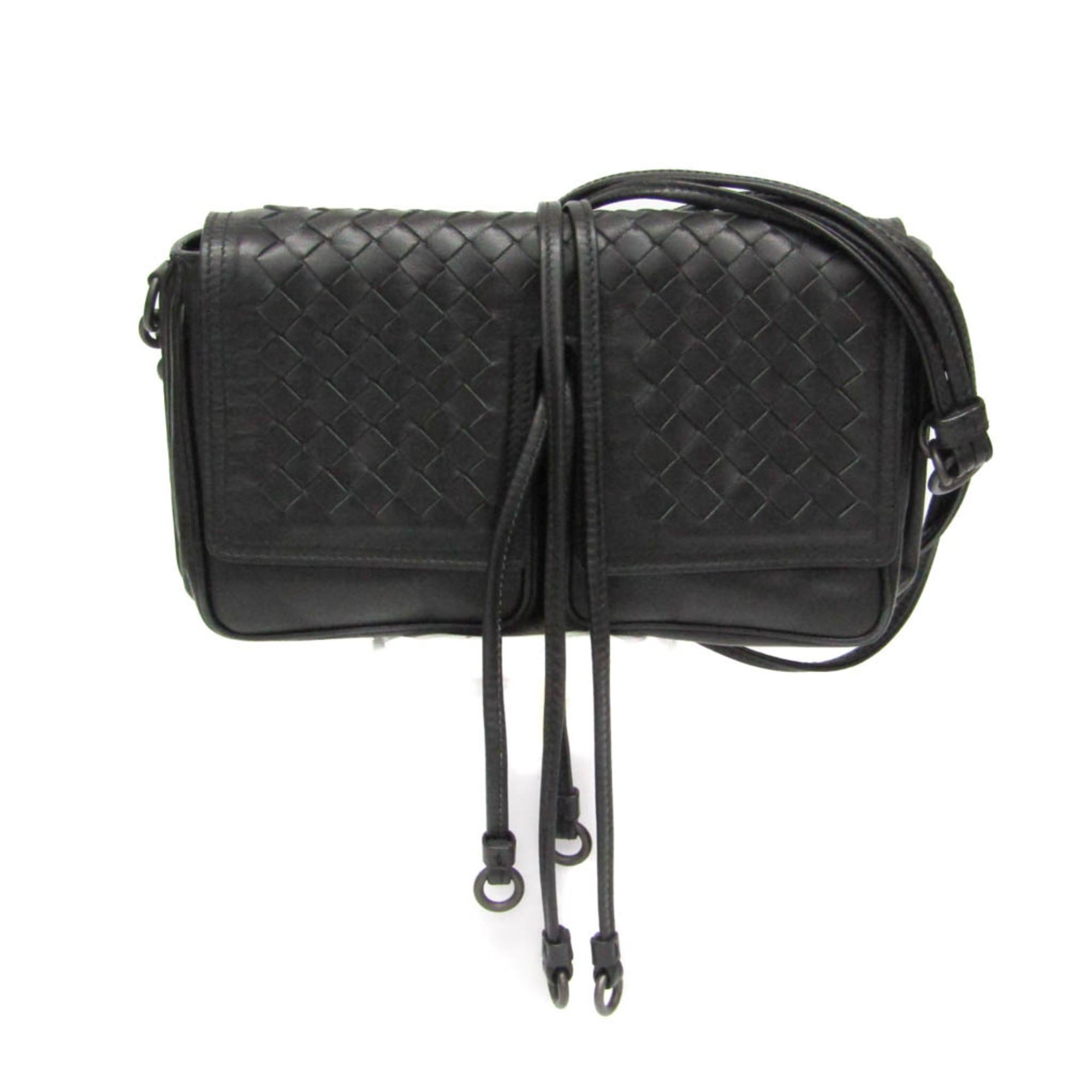 Bottega Veneta Bottega Veneta Intrecciato Women,Men Leather Shoulder Bag Black Size ONE SIZE - 2 Thumbnail