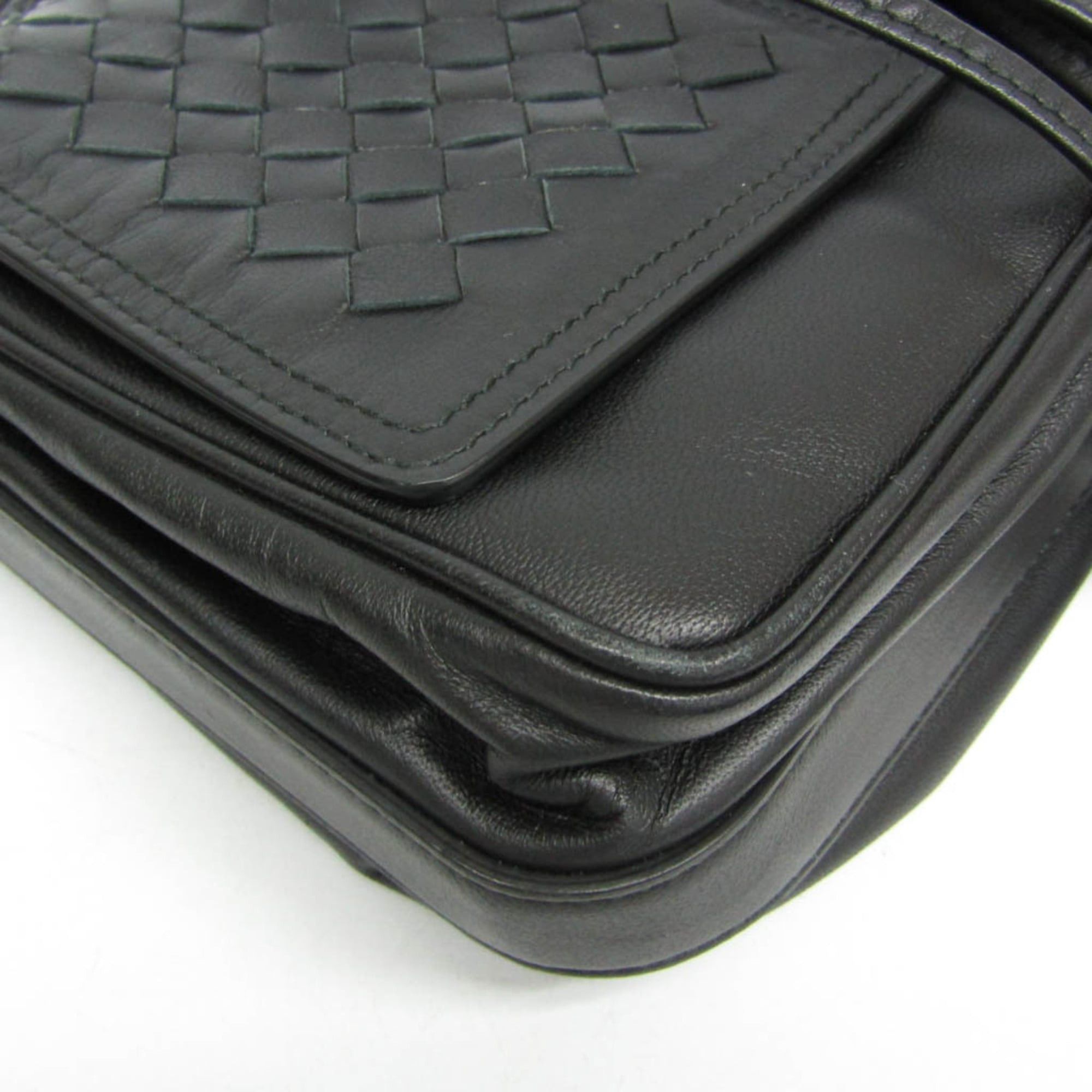 Bottega Veneta Bottega Veneta Intrecciato Women,Men Leather Shoulder Bag Black Size ONE SIZE - 8 Thumbnail