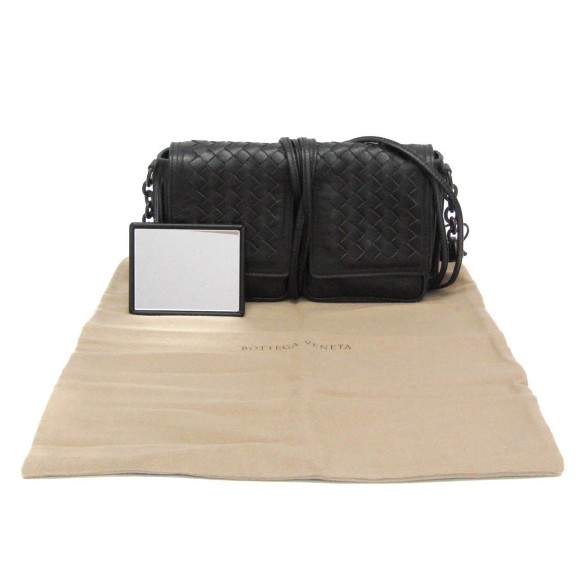 Bottega Veneta Bottega Veneta Intrecciato Women,Men Leather Shoulder Bag Black Size ONE SIZE - 3 Thumbnail