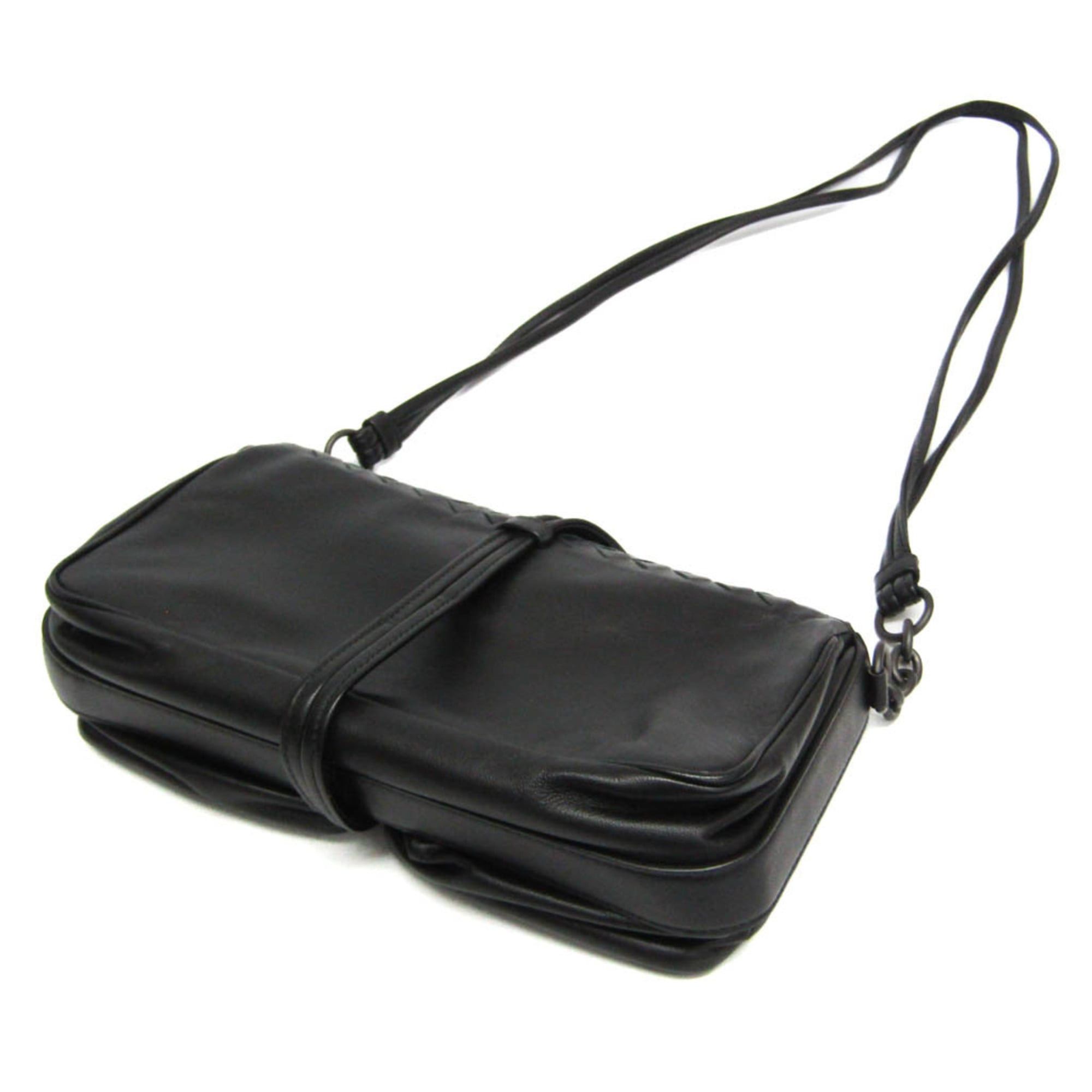 Bottega Veneta Bottega Veneta Intrecciato Women,Men Leather Shoulder Bag Black Size ONE SIZE - 4 Thumbnail