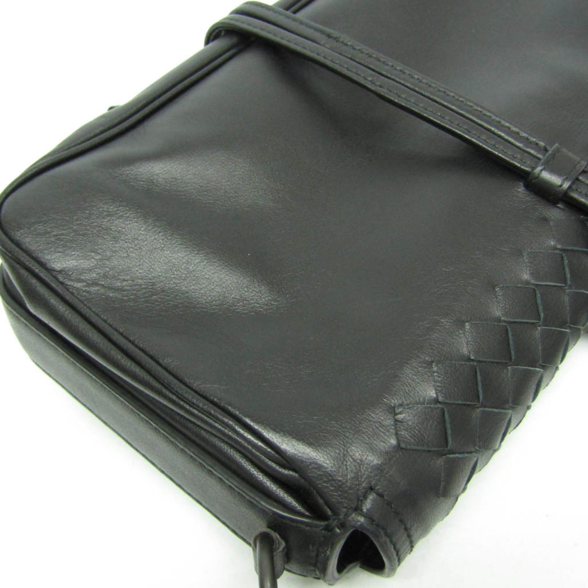 Bottega Veneta Bottega Veneta Intrecciato Women,Men Leather Shoulder Bag Black Size ONE SIZE - 9 Thumbnail