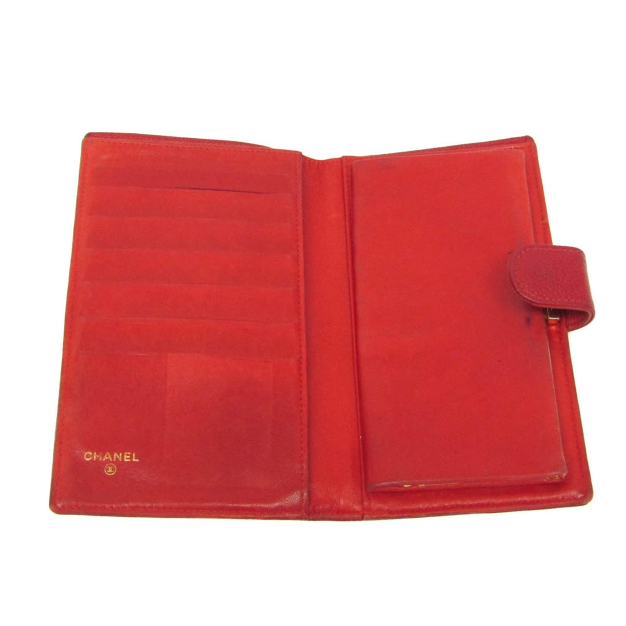 Chanel Chanel Coco Mark Women's Grained Calfskin Lambskin Long Wallet (bi-fold) Red Color Size ONE SIZE - 3 Thumbnail