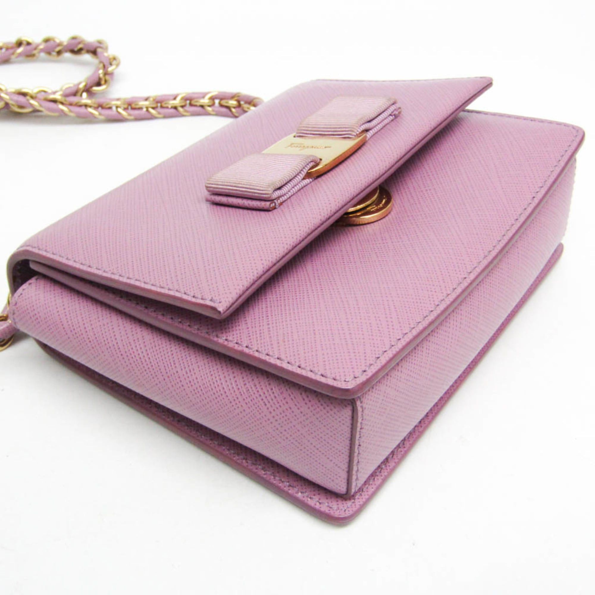 Salvatore Ferragamo Salvatore Ferragamo Vara Mini Chain Shoulder Bag AU-21 E479 Women's Leather Shoulder Bag Light Purple Size ONE SIZE - 4 Thumbnail