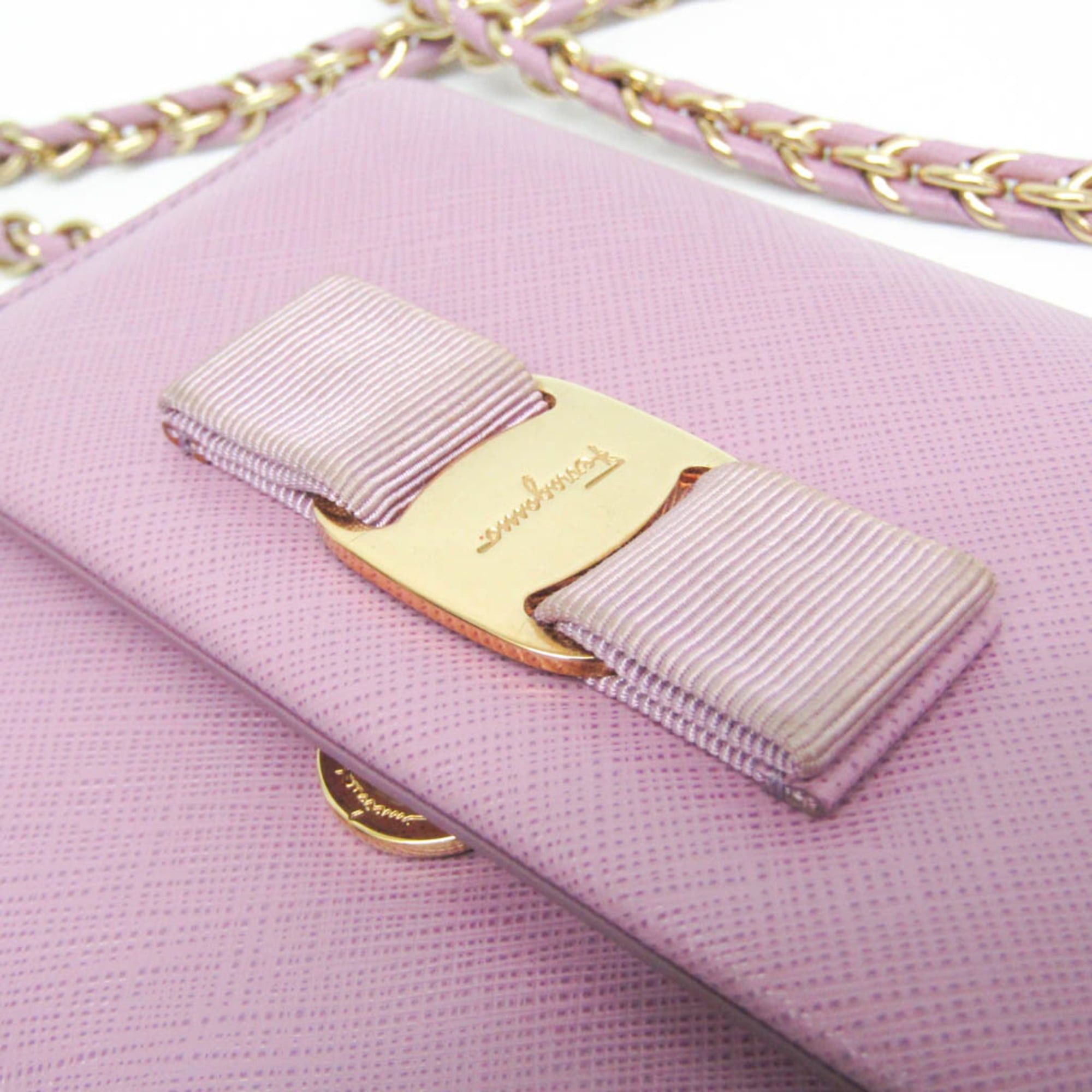 Salvatore Ferragamo Salvatore Ferragamo Vara Mini Chain Shoulder Bag AU-21 E479 Women's Leather Shoulder Bag Light Purple Size ONE SIZE - 9 Thumbnail