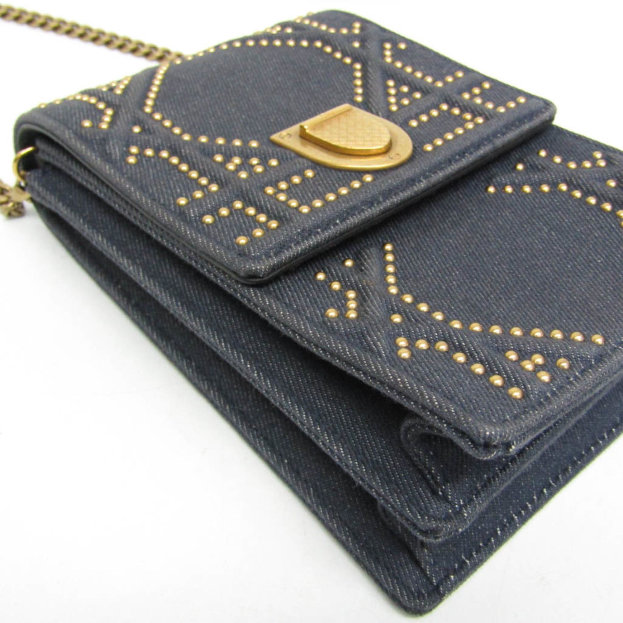 Dior Christian Dior Diorama Chain Shoulder Bag Women's Denim Studded Shoulder Bag Blue Size ONE SIZE - 4 Thumbnail