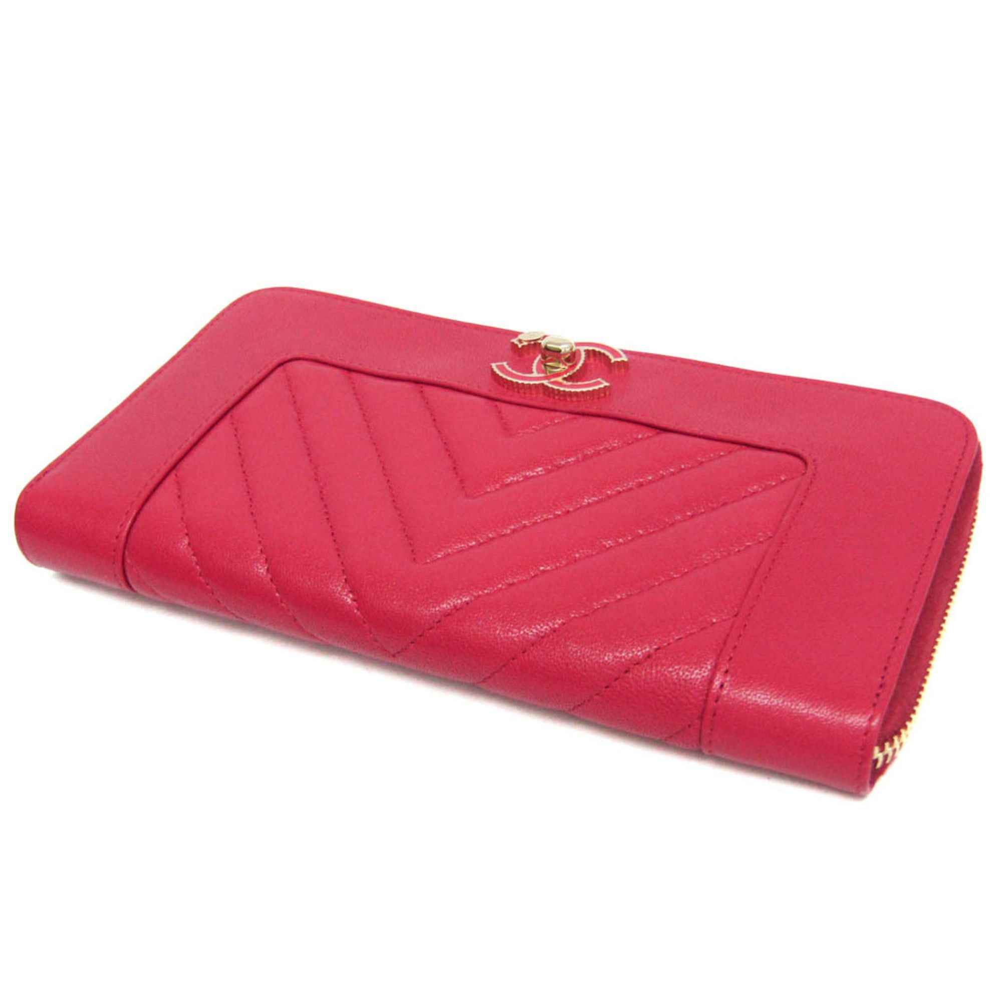Chanel Chanel Mademoiselle V Stitch Women's Lambskin Long Wallet (bi-fold) Pink Size ONE SIZE - 10 Thumbnail