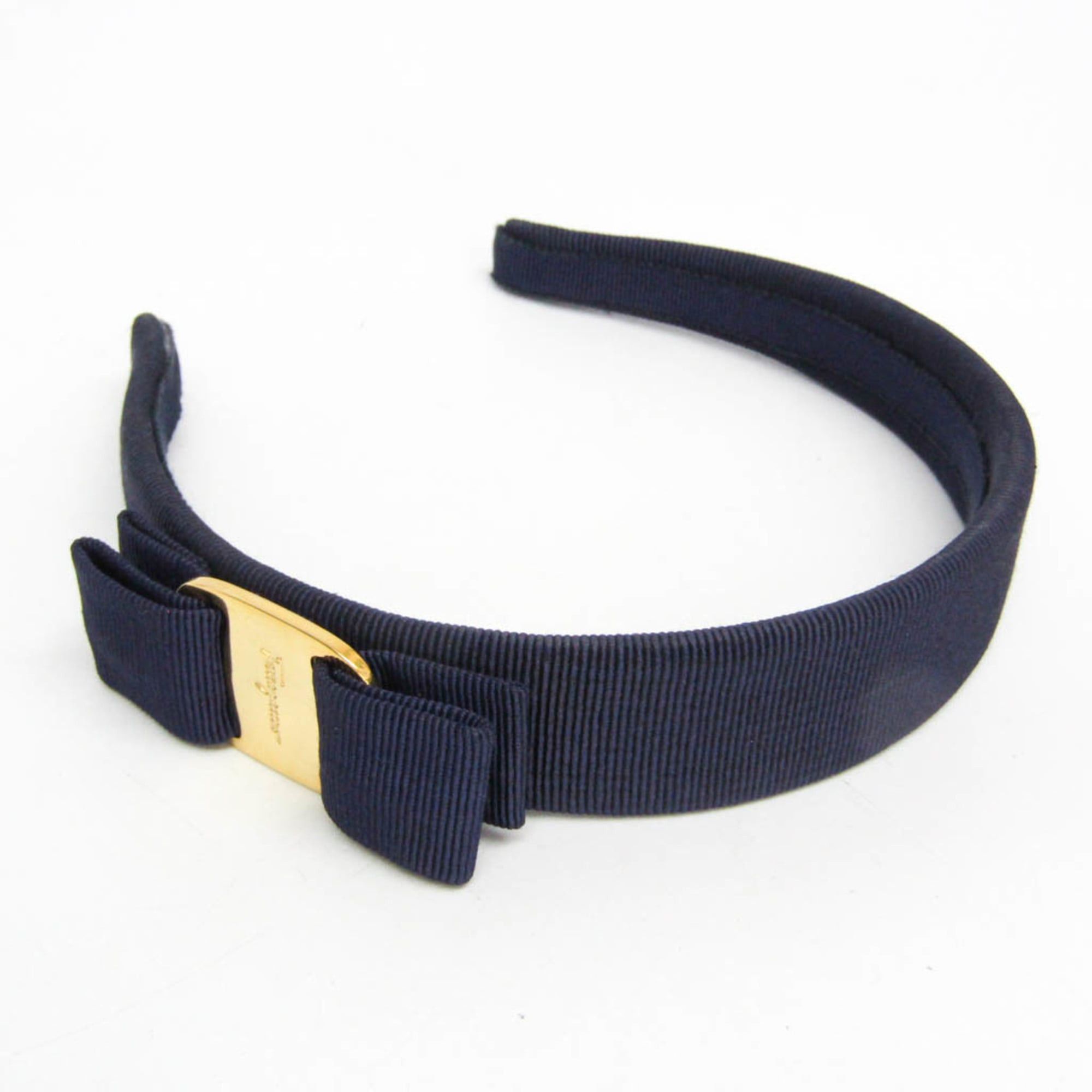 Salvatore Ferragamo Salvatore Ferragamo Vara No Stone Cotton,Metal Women's Alice Band Navy Size ONE SIZE - 3 Thumbnail