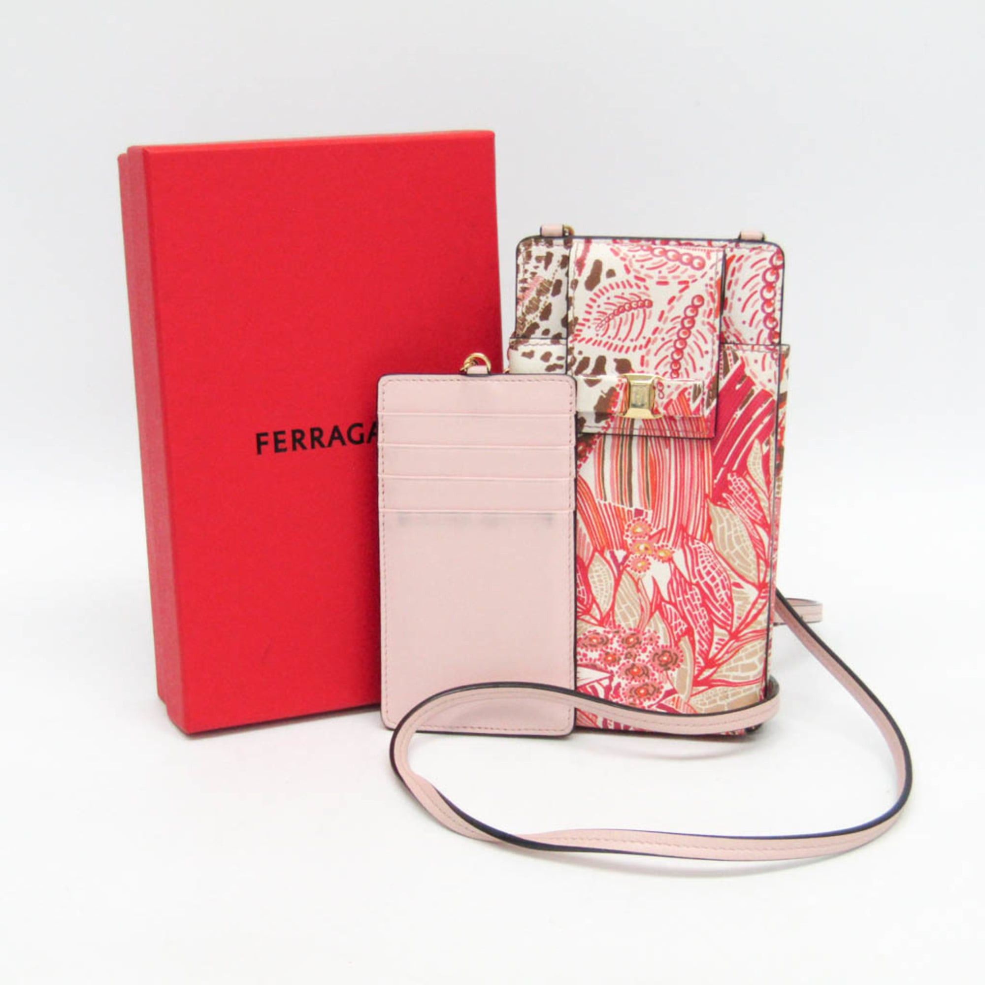 Salvatore Ferragamo Salvatore Ferragamo Vara Phone Pouch JP-22 0381 Women's Leather Shoulder Bag Off-white,Pink,Red Color Size ONE SIZE - 2 Thumbnail