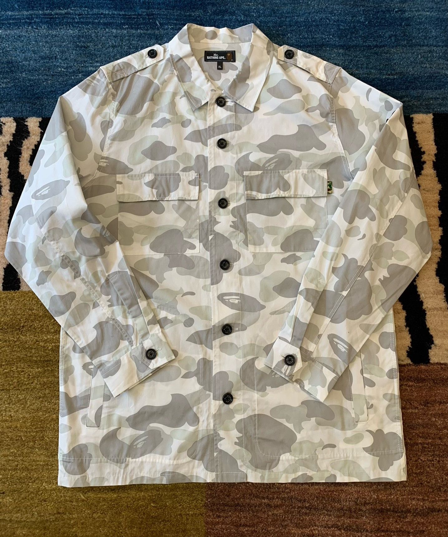Bape Mr.Bathing Ape White Camo Military Shirt Jacket Size US XL / EU 56 / 4 - 2 Thumbnail