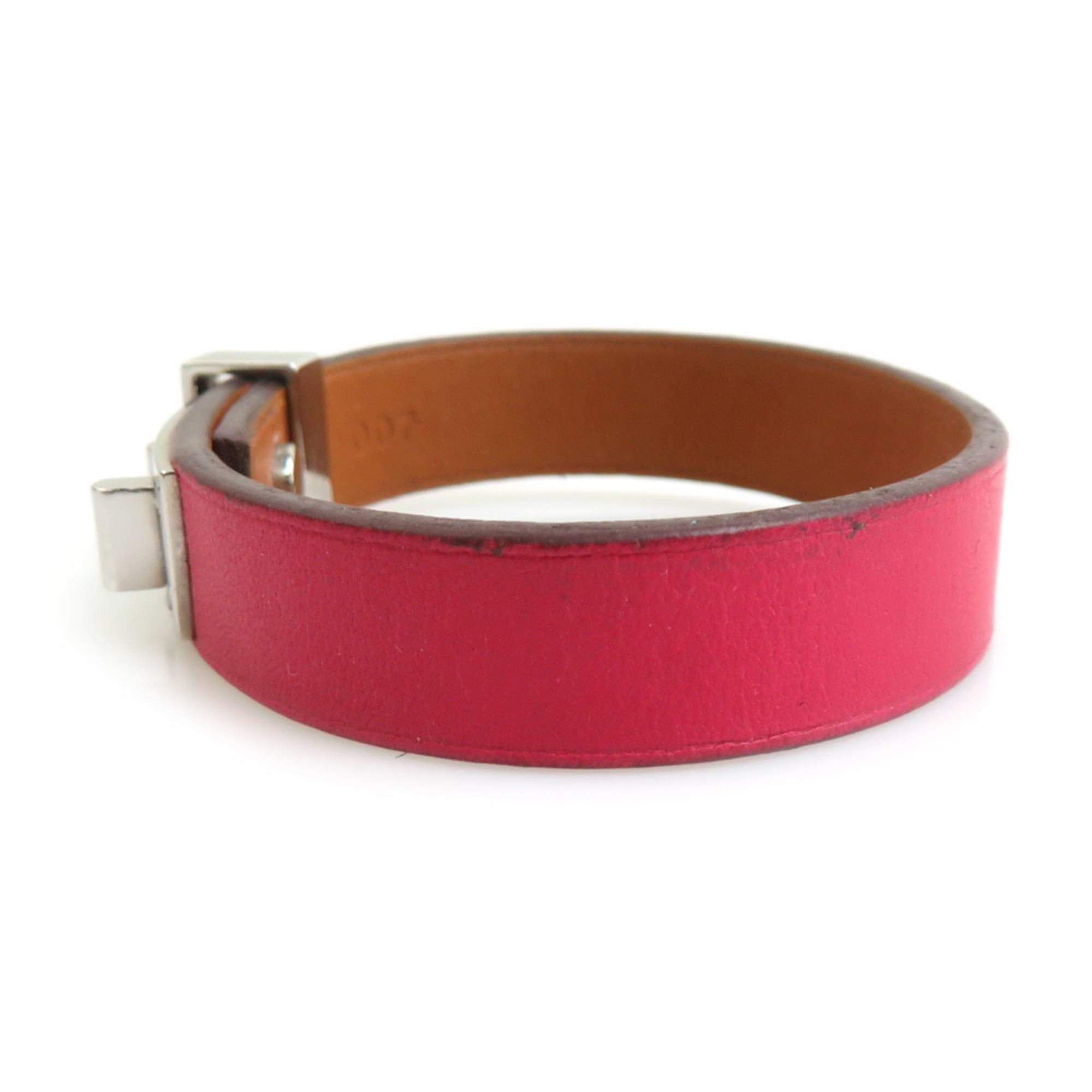 Hermes Hermes Hermès Mini Dog Leather Metal Bracelet in Magenta and Silver for Women, Free Shipping, e61540g Size ONE SIZE - 2 Thumbnail