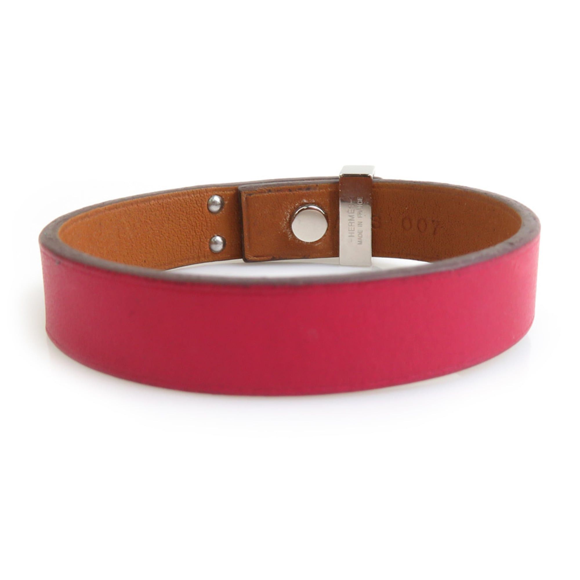 Hermes Hermes Hermès Mini Dog Leather Metal Bracelet in Magenta and Silver for Women, Free Shipping, e61540g Size ONE SIZE - 3 Thumbnail