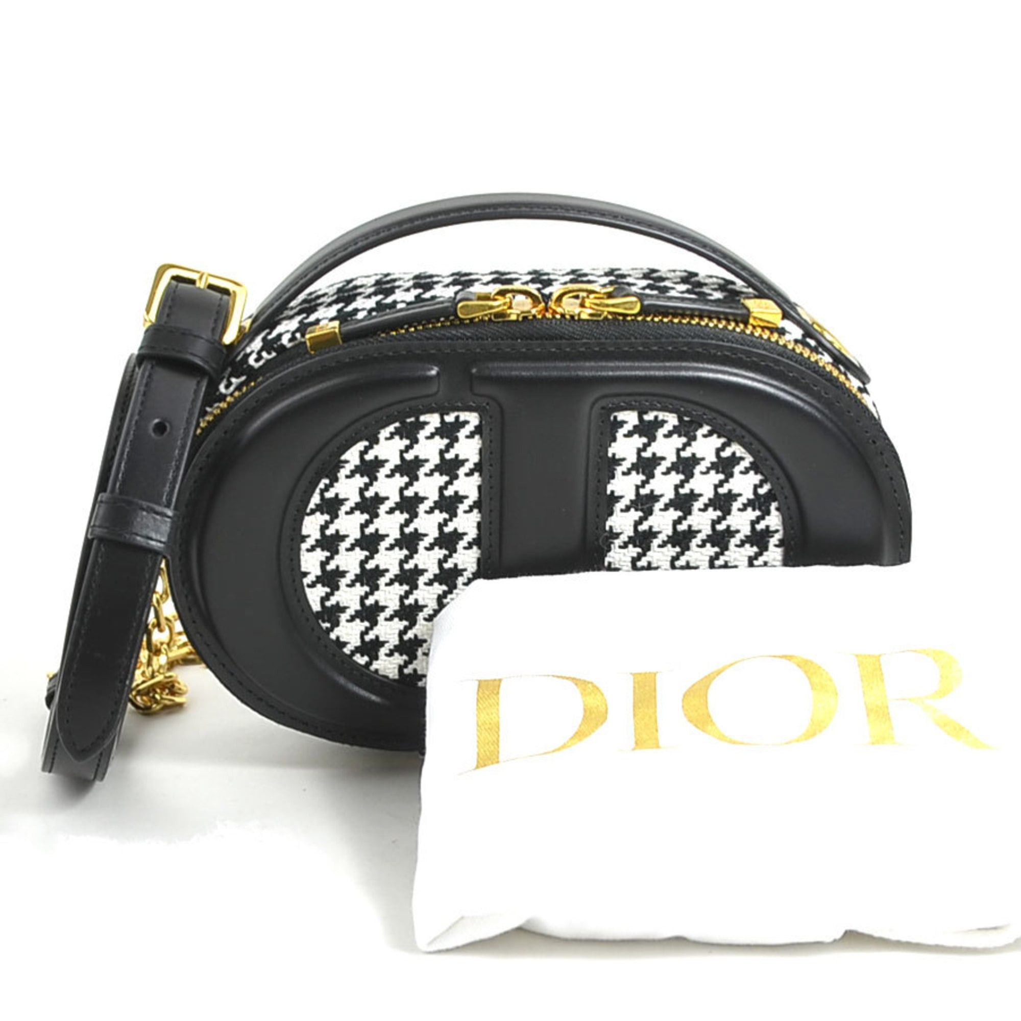 Dior Christian Dior CD Signature Oval Camera Bag, Leather and Canvas, Black White, Women's, Free Shipping, 90092g Size ONE SIZE - 15 Thumbnail