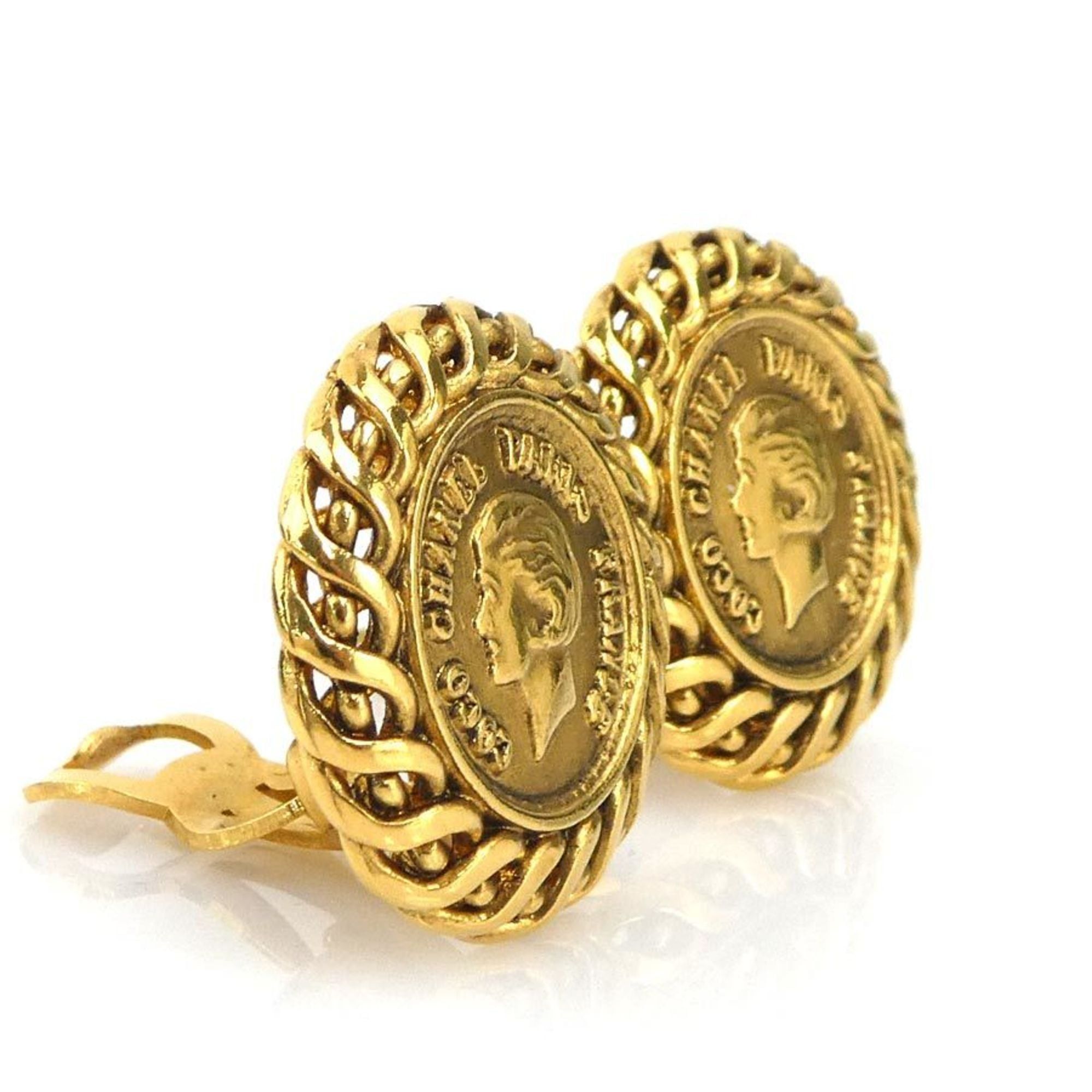 CHANEL Medallion Metal Gold Earrings for Women, Free Shipping e61507i