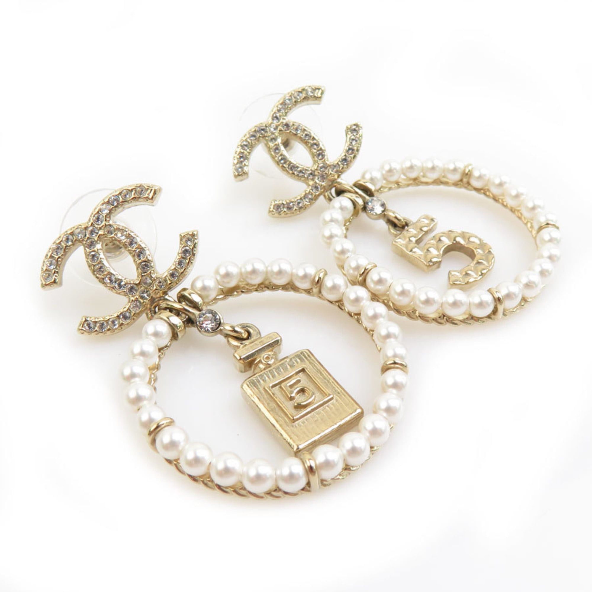 Chanel CHANEL Metal Earrings with Faux Pearls in Gold and White, Women's, Free Shipping, h31957g Size ONE SIZE - 2 Thumbnail
