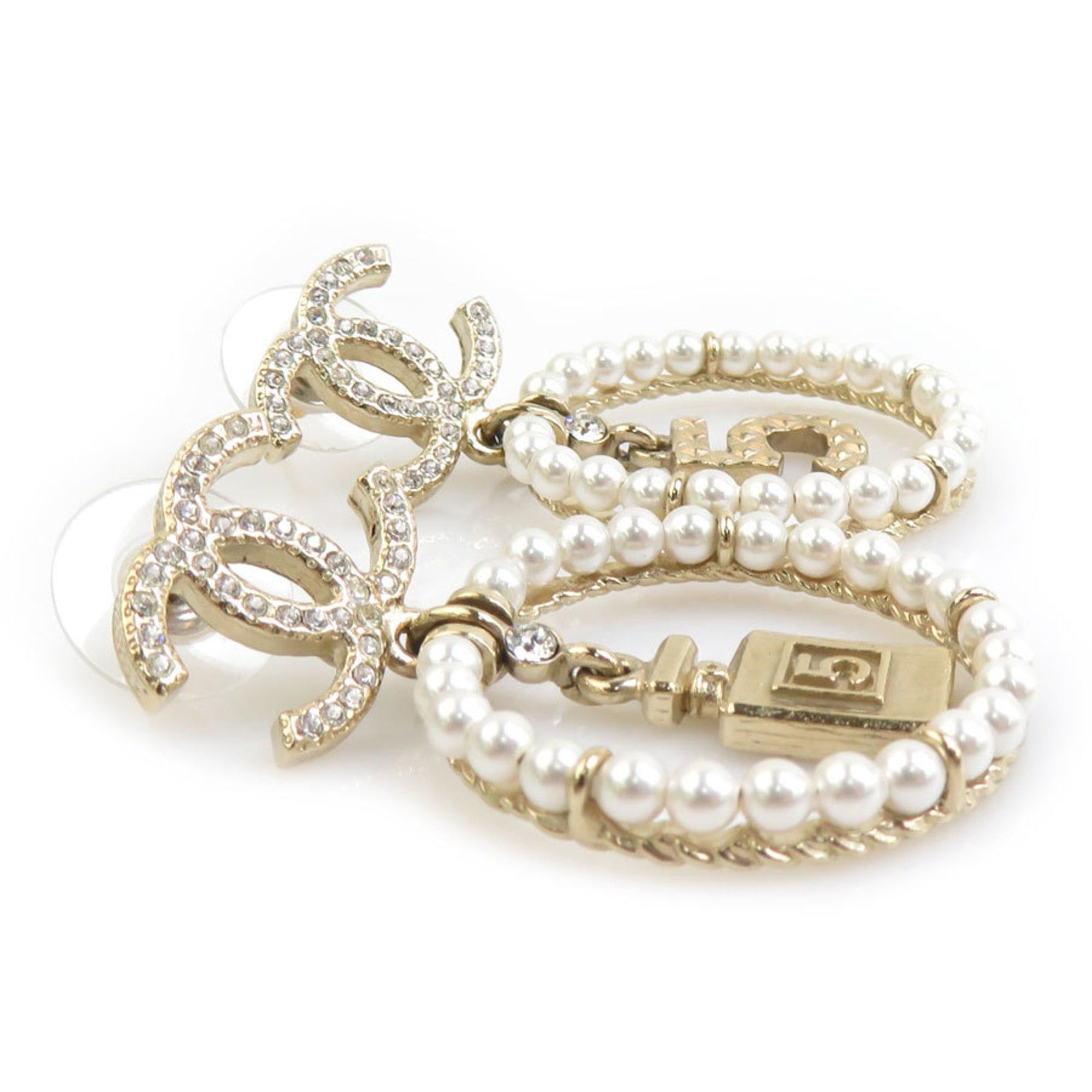 Chanel CHANEL Metal Earrings with Faux Pearls in Gold and White, Women's, Free Shipping, h31957g Size ONE SIZE - 3 Thumbnail