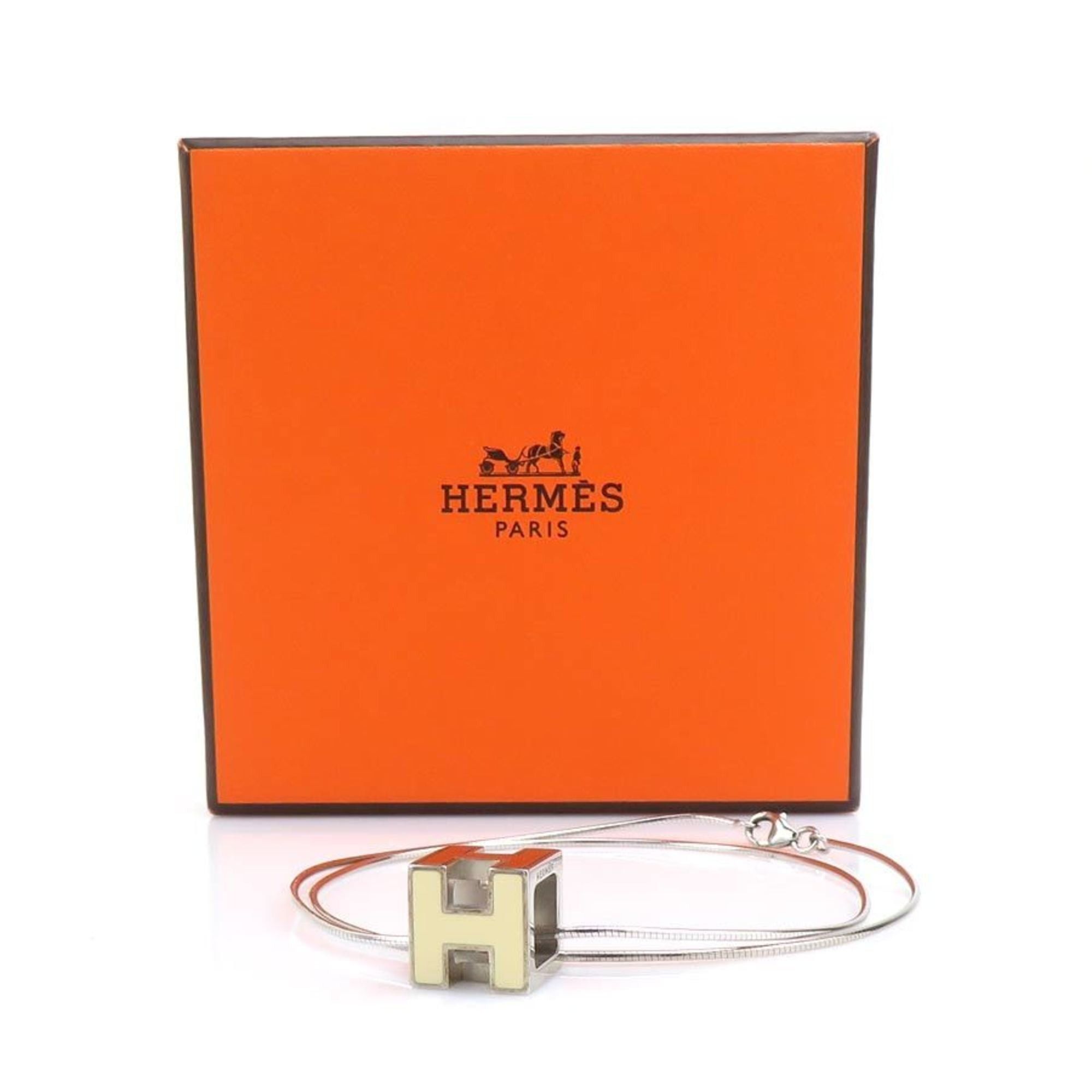 Hermes Hermes Hermès Necklace, Carage d'Ache, H Cube, Metal, Ivory and Silver, Women's, Free Shipping, h31951g Size ONE SIZE - 11 Thumbnail