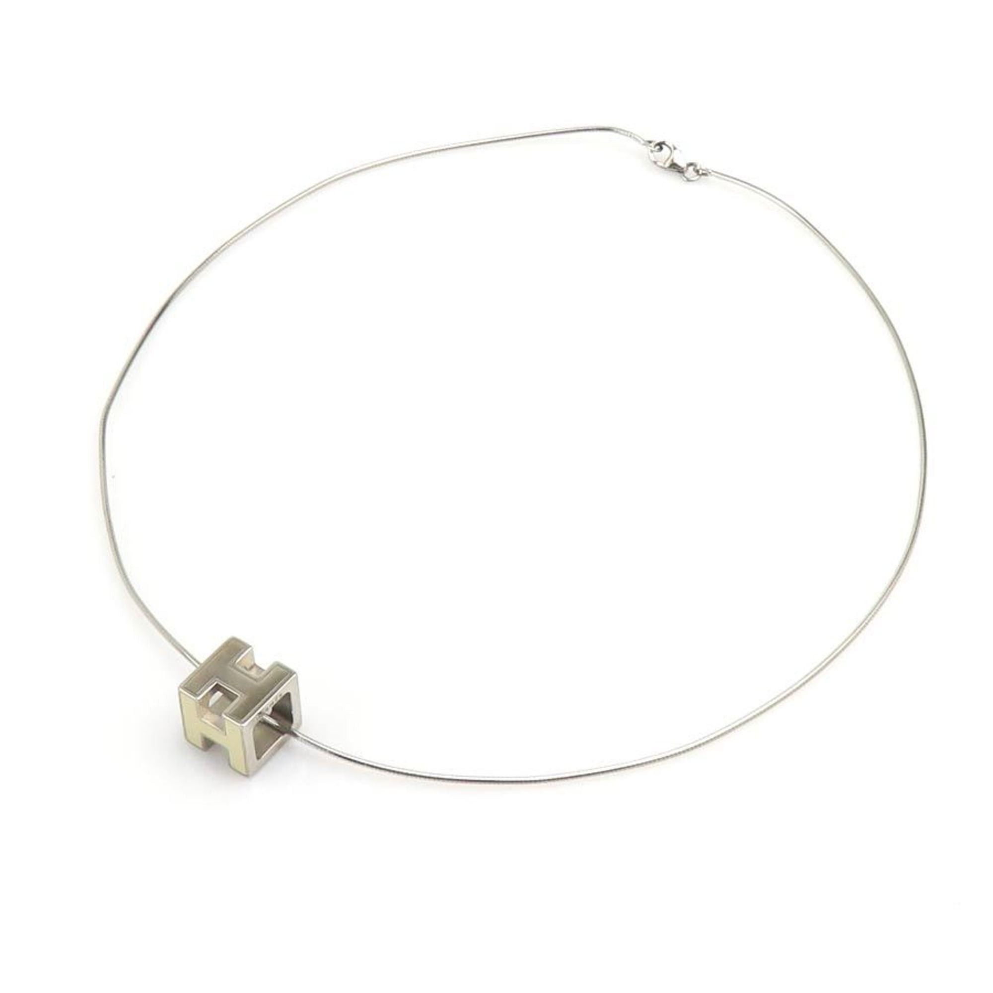 Hermes Hermes Hermès Necklace, Carage d'Ache, H Cube, Metal, Ivory and Silver, Women's, Free Shipping, h31951g Size ONE SIZE - 9 Thumbnail